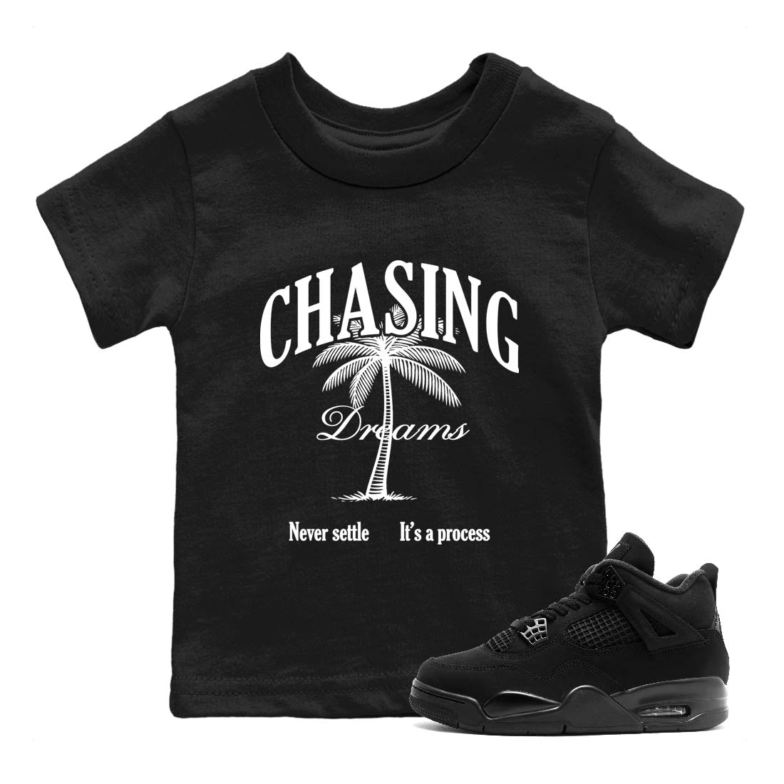 Sneaker Threads  Sneaker Tees To Match Air Jordan 4 Black Cat  Chasing Dreams Youth Graphic Tee Black 1. Perfect for Jordan releases 2025 colorways.