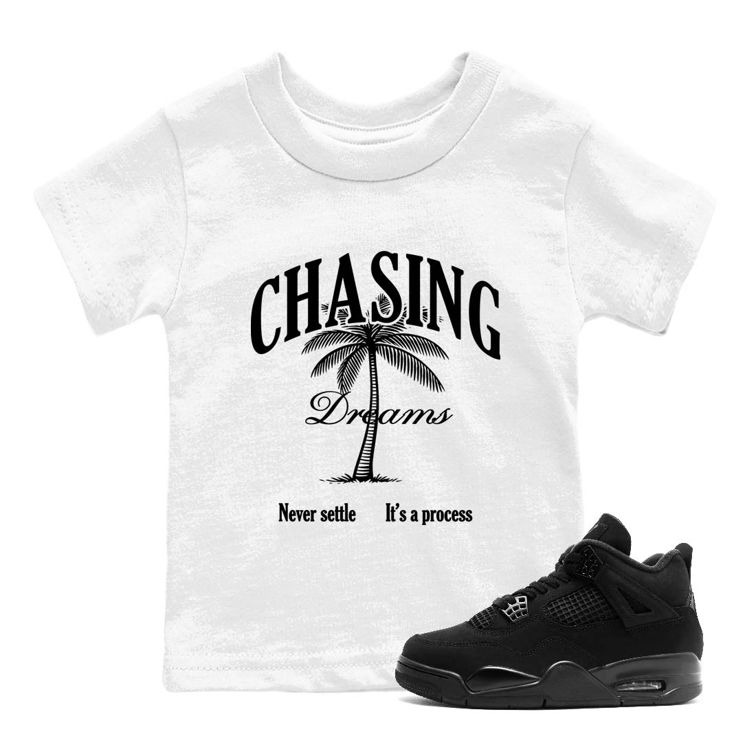Sneaker Threads  Sneaker Tees To Match Air Jordan 4 Black Cat  Chasing Dreams Youth Graphic Tee White 1. Perfect for Jordan releases 2025 colorways.