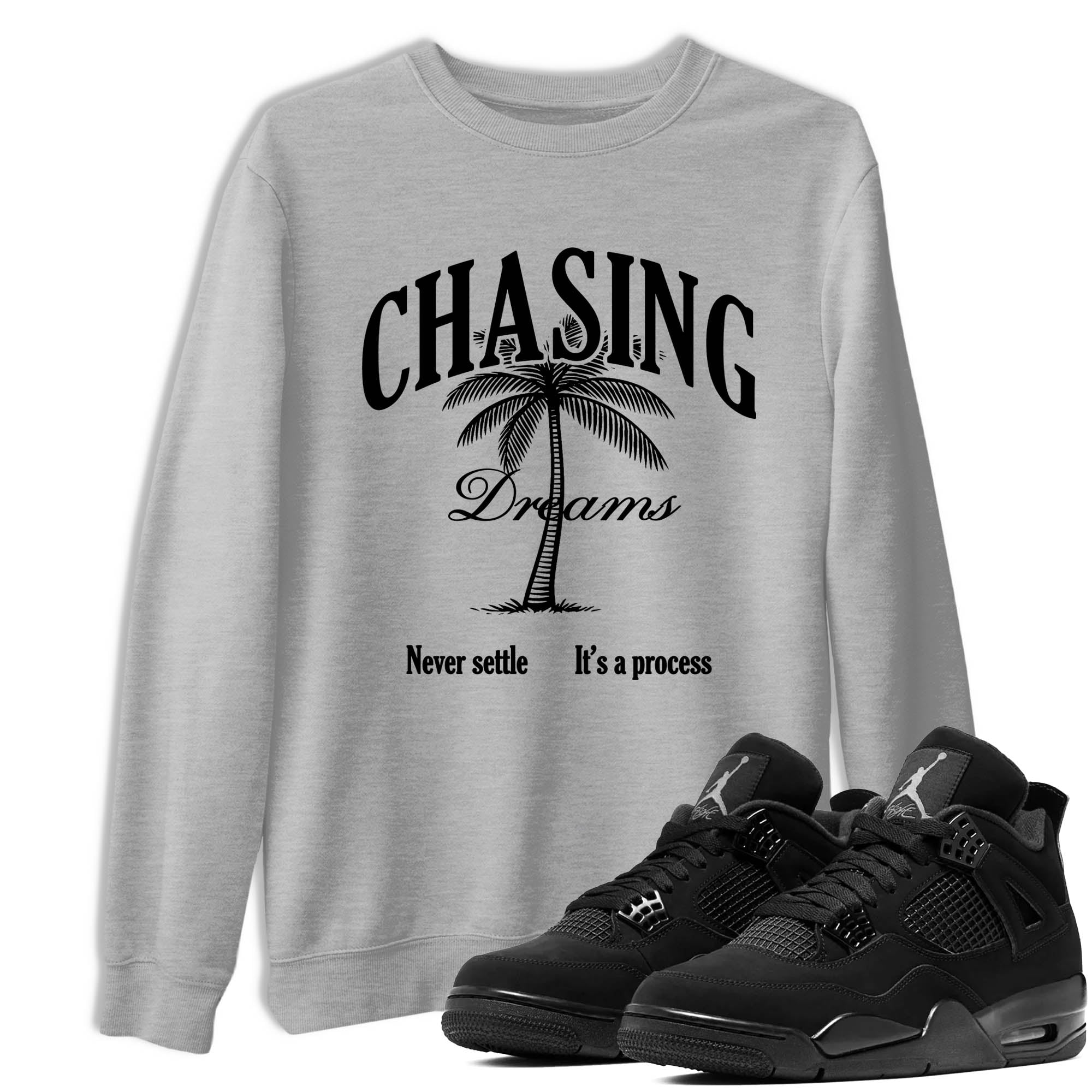Sneaker Threads  Sneaker Tees To Match Air Jordan 4 Black Cat  Chasing Dreams Graphic Tee Heather Grey 1. Perfect for Jordan releases 2025 colorways.