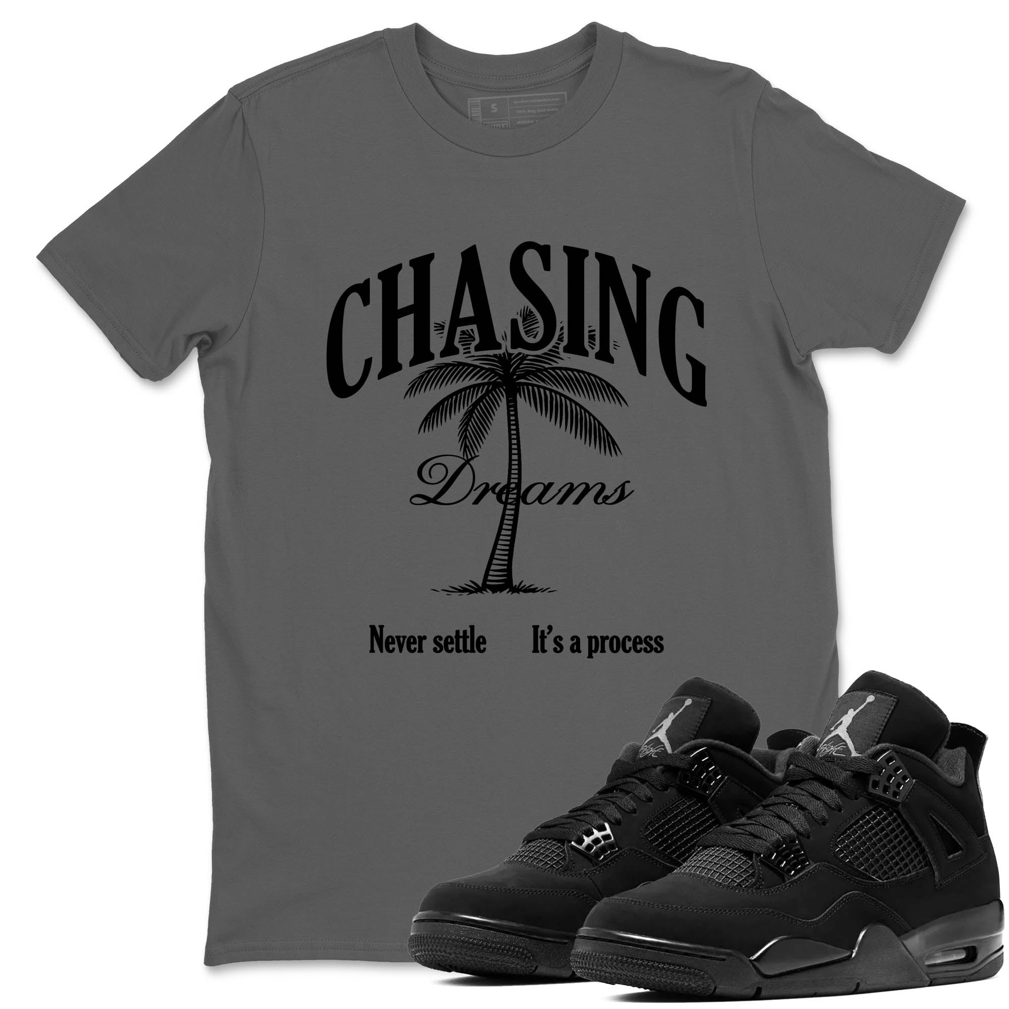 Sneaker Threads  Sneaker Tees To Match Air Jordan 4 Black Cat  Chasing Dreams Graphic Tee Cool Grey 1. Perfect for Jordan releases 2025 colorways.