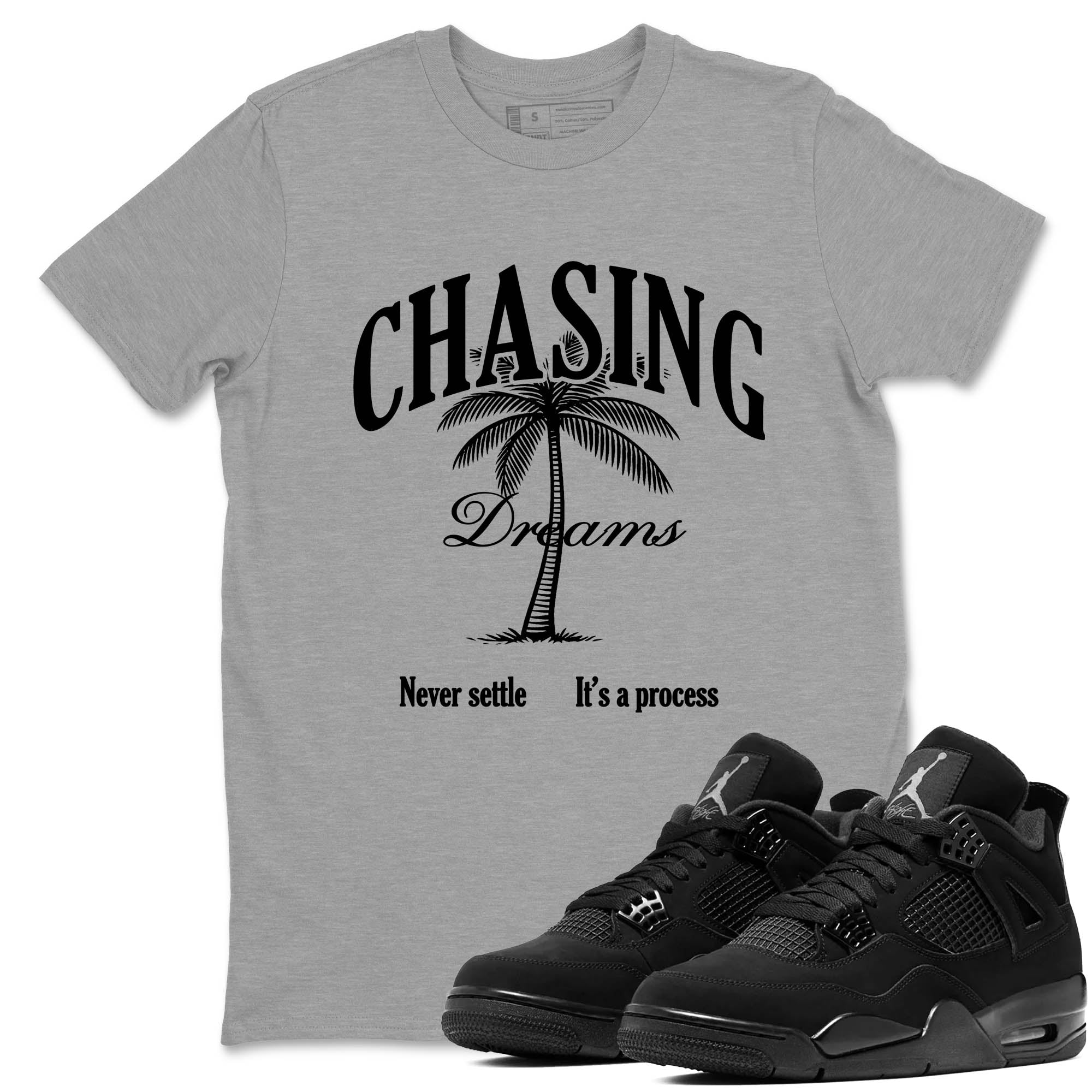Sneaker Threads  Sneaker Tees To Match Air Jordan 4 Black Cat  Chasing Dreams Graphic Tee Heather Grey 1. Perfect for Jordan releases 2025 colorways.