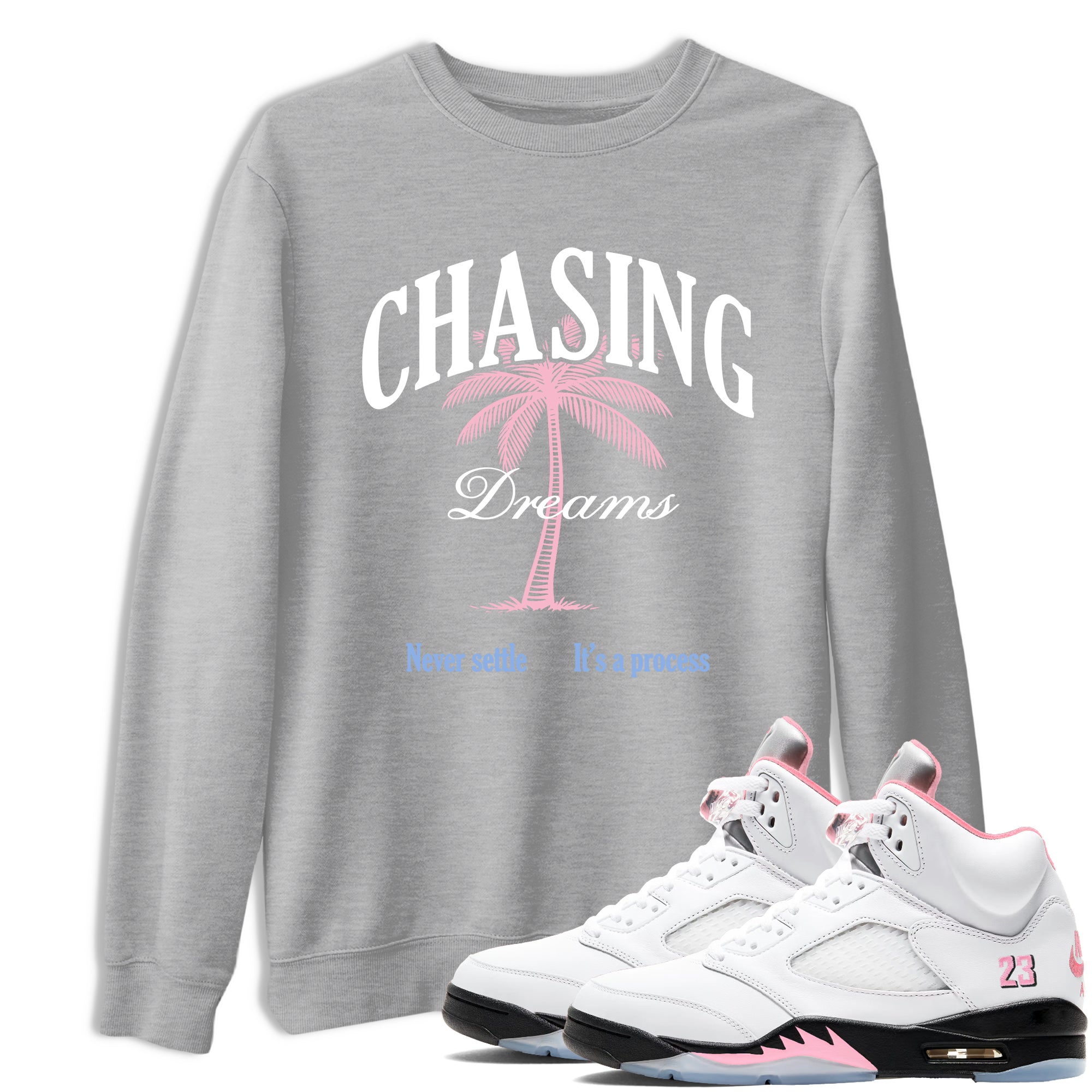 Sneaker match tees  Sneaker Tees To Match Air Jordan 5 Medium Soft Pink Shoes  Chasing Dreams Tee Heather Grey 1