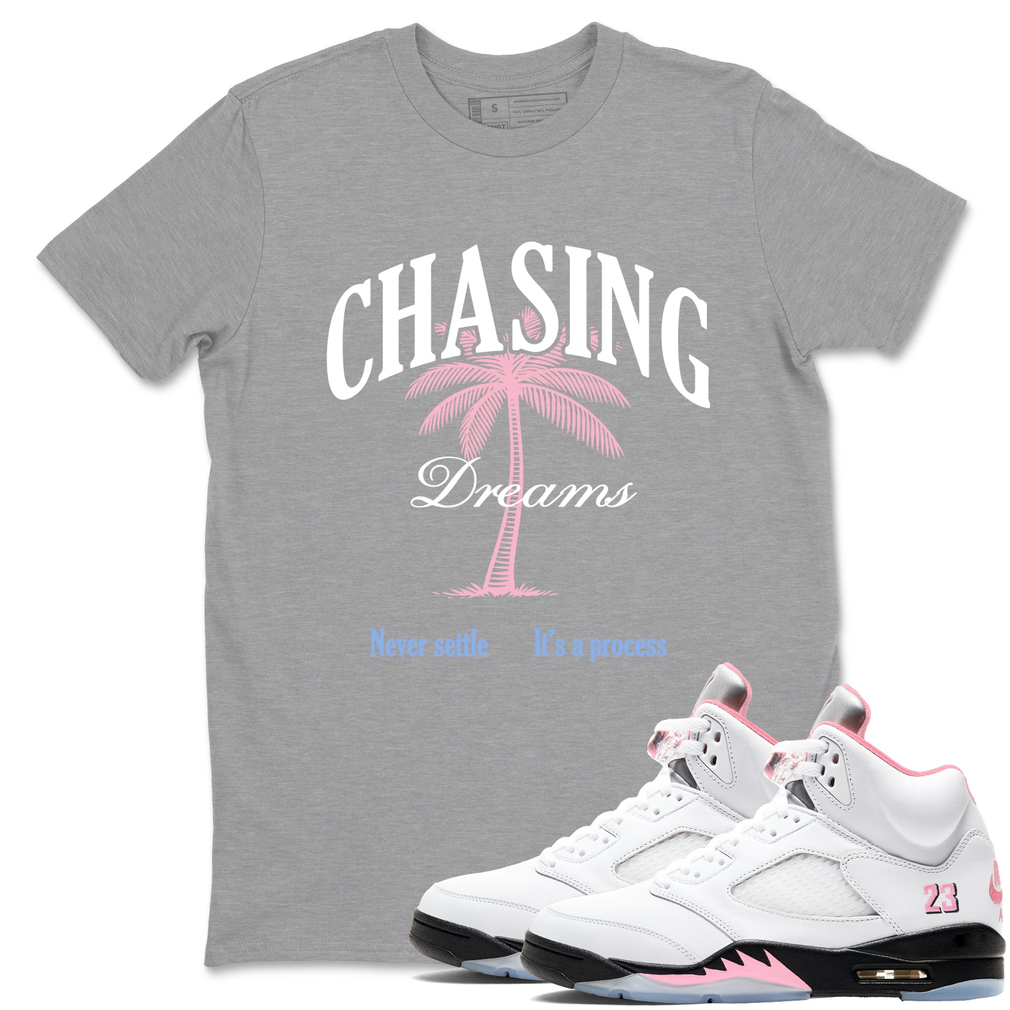 Sneaker match tees  Sneaker Tees To Match Air Jordan 5 Medium Soft Pink Shoes  Chasing Dreams Tee Heather Grey 1