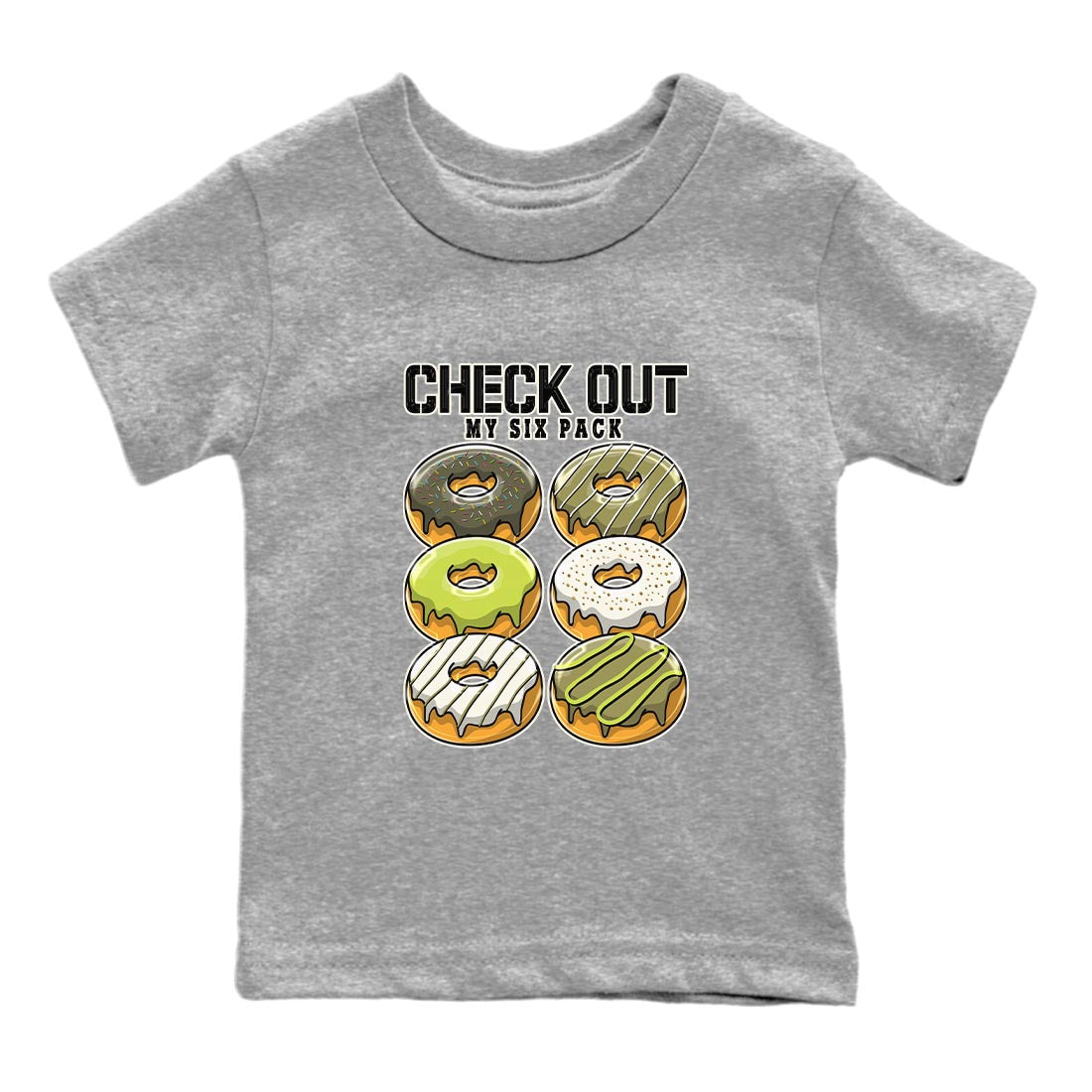 Jordan 1 Low X Travis Scott Golf Olive shirt to match jordans Check Out My Six Pack sneaker release tees Air Jordan 1 Travis Scott Golf Olive Drip Gear Zone Baby Toddler Heather Grey 2 T-Shirt