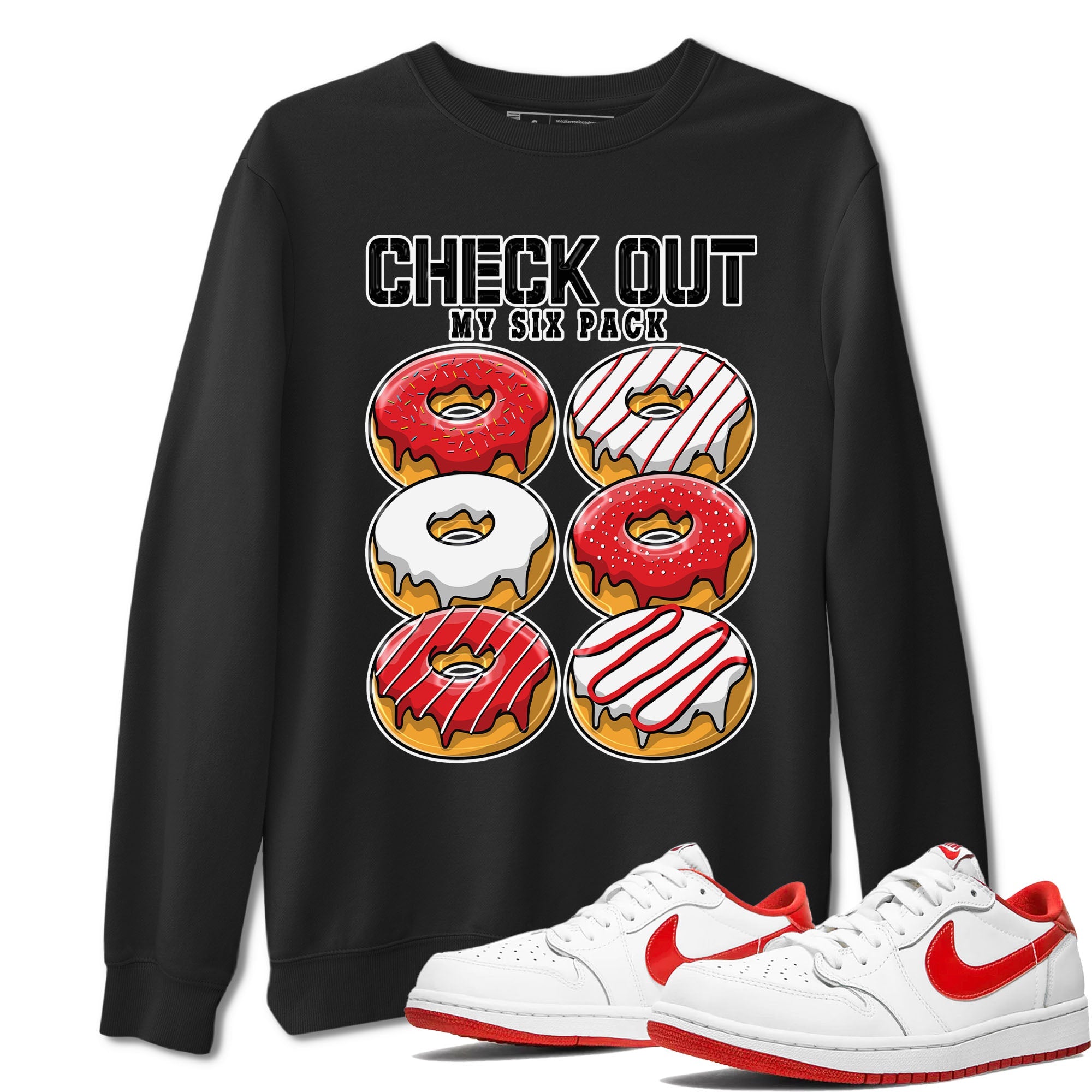 1s Low University Red shirt to match jordans Check Out My Six Pack sneaker tees Air Jordan 1 University Red Drip Gear Zone Sneaker Matching Clothing Brand Unisex Sneaker Tee Black 1 T-Shirt