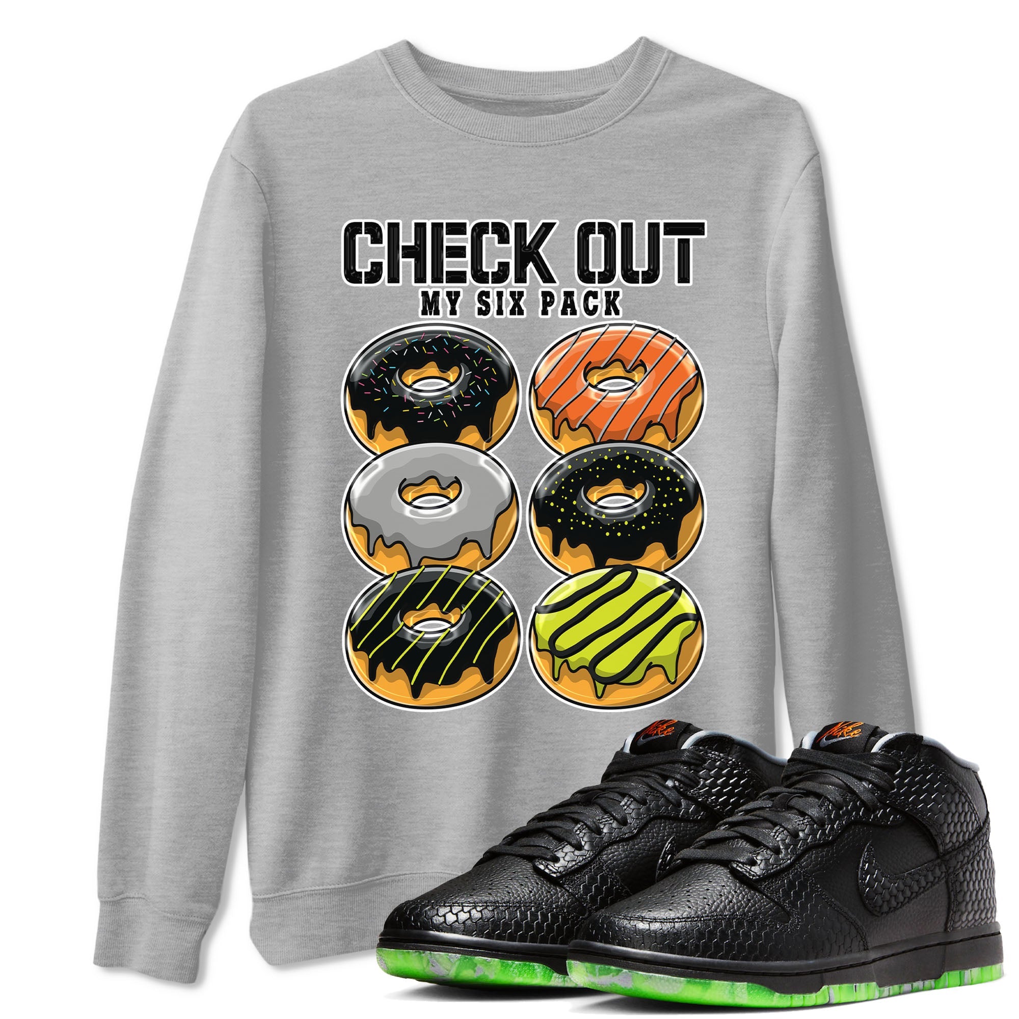 Nike Dunk Halloween shirt to match jordans Check Out My Six Pack sneaker tees Nike Dunk Mid Halloween Drip Gear Zone Sneaker Matching Clothing Brand Unisex Sneaker Tee Heather Grey 1 T-Shirt