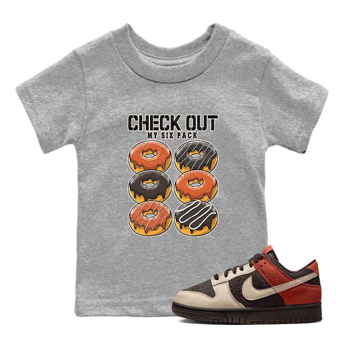 Nike Low Dunk Red Panda shirt to match jordans Check Out My Six Pack sneaker tees Nike Dunk Red Panda Drip Gear Zone Baby Toddler Heather Grey 1 T-Shirt
