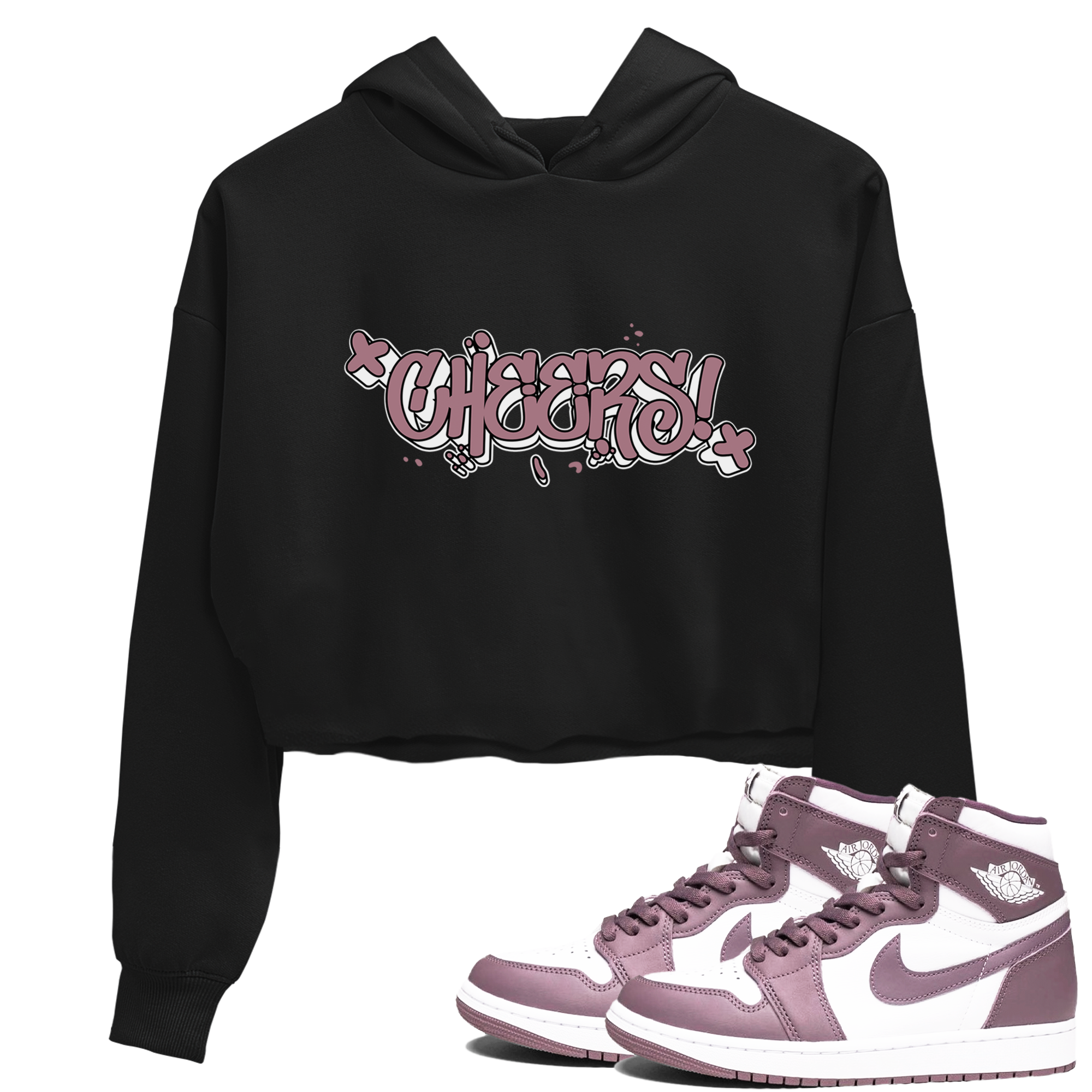 Air Jordan 1 Mauve shirt to match jordans Cheers sneaker tees AJ1 Mauve Drip Gear Zone Sneaker Matching Clothing Brand Black 1 Crop T-Shirt