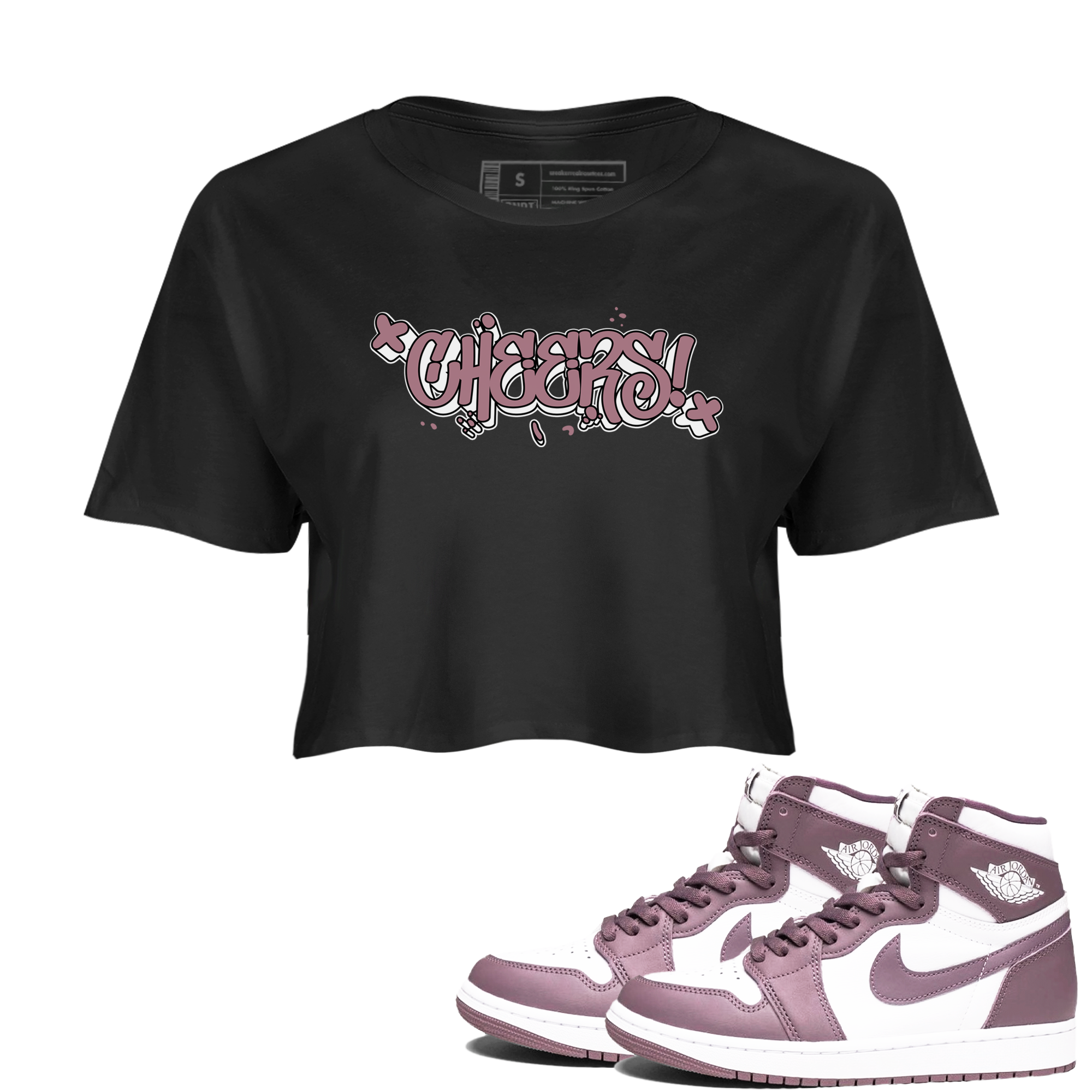 Air Jordan 1 Mauve shirt to match jordans Cheers sneaker tees AJ1 Mauve Drip Gear Zone Sneaker Matching Clothing Brand Black 1 Crop T-Shirt