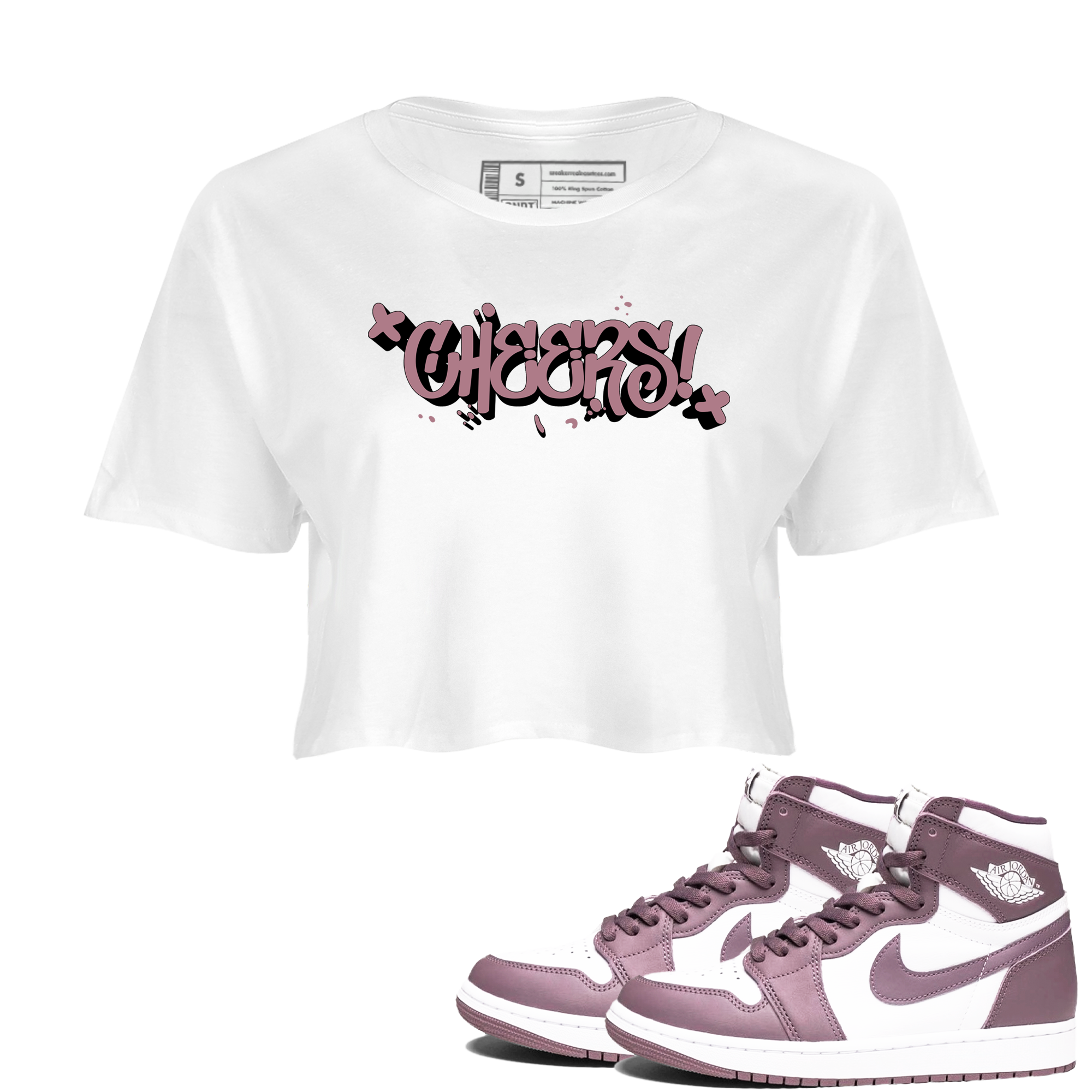 Air Jordan 1 Mauve shirt to match jordans Cheers sneaker tees AJ1 Mauve Drip Gear Zone Sneaker Matching Clothing Brand White 1 Crop T-Shirt