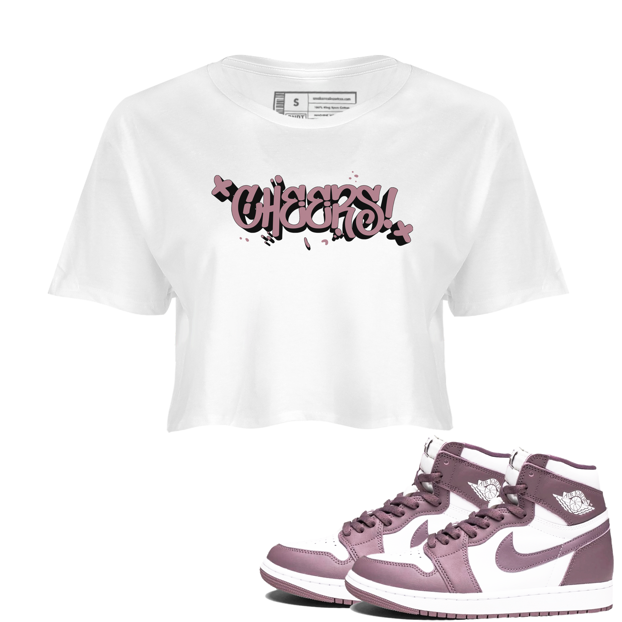 Air Jordan 1 Mauve shirt to match jordans Cheers sneaker tees AJ1 Mauve Drip Gear Zone Sneaker Matching Clothing Brand White 2 Crop T-Shirt