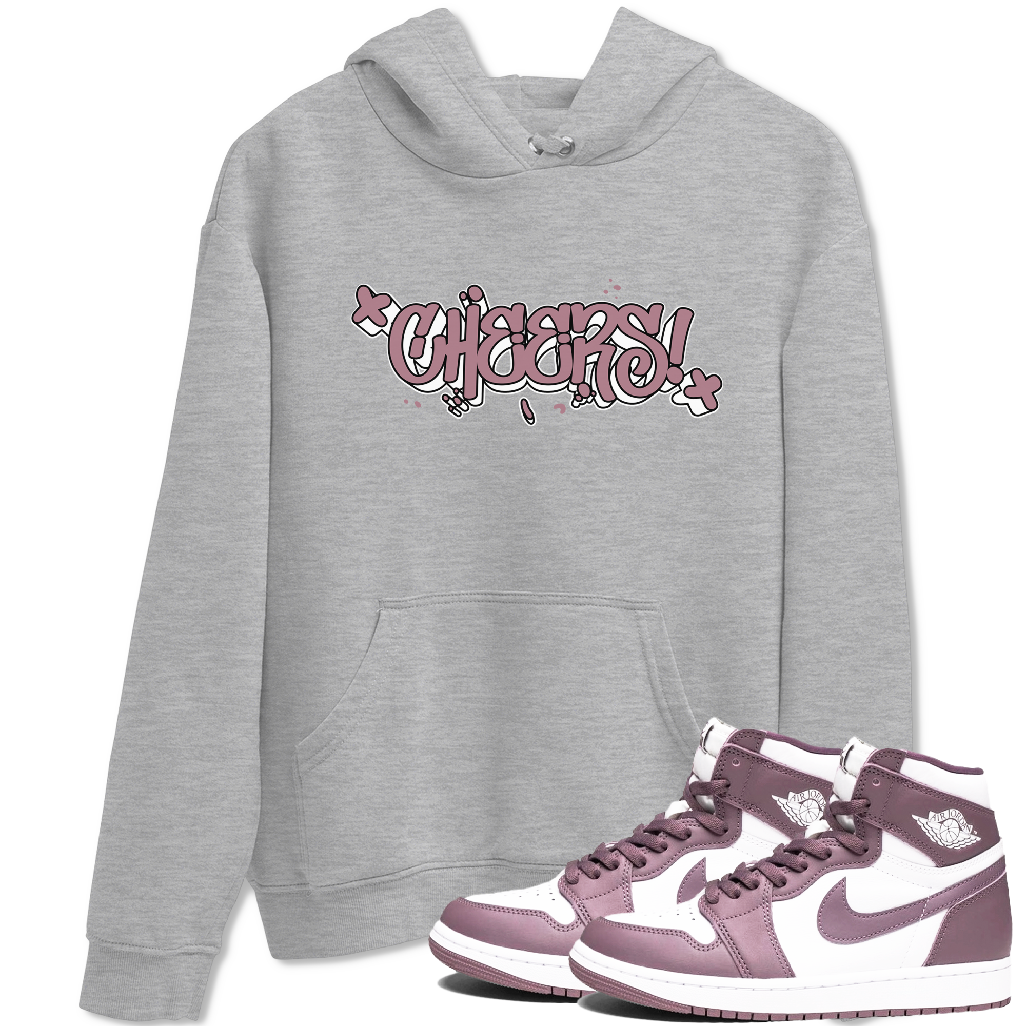 Air Jordan 1 Mauve shirt to match jordans Cheers sneaker tees AJ1 Mauve Drip Gear Zone Sneaker Matching Clothing Brand Unisex Sneaker Tee Heather Grey 1 T-Shirt