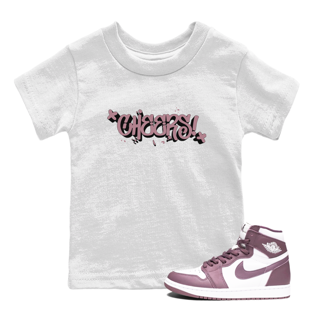 Air Jordan 1 Mauve shirt to match jordans Cheers sneaker tees AJ1 Mauve Drip Gear Zone Sneaker Matching Clothing Brand Baby Toddler White 1 T-Shirt