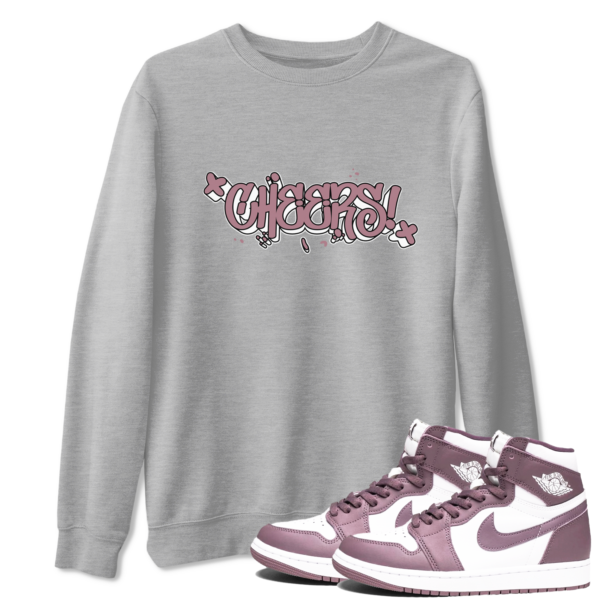 Air Jordan 1 Mauve shirt to match jordans Cheers sneaker tees AJ1 Mauve Drip Gear Zone Sneaker Matching Clothing Brand Unisex Sneaker Tee Heather Grey 1 T-Shirt