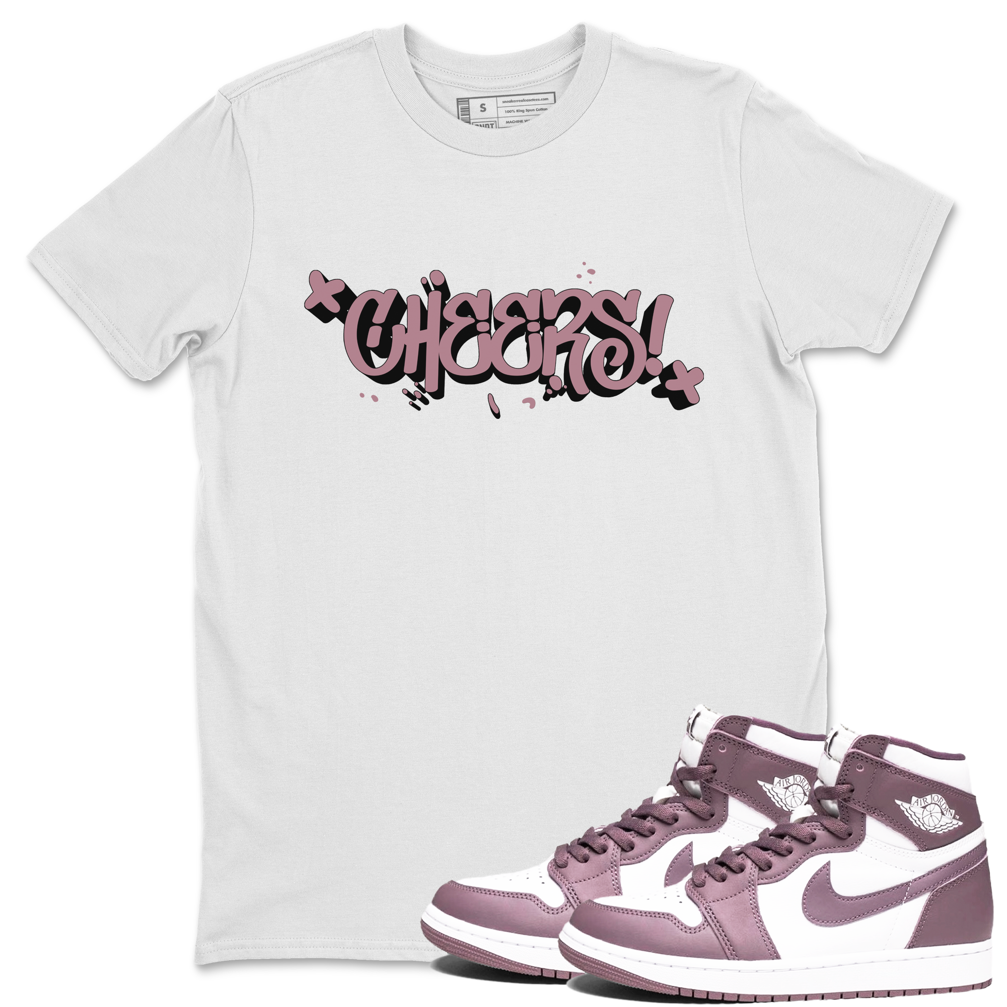 Air Jordan 1 Mauve shirt to match jordans Cheers sneaker tees AJ1 Mauve Drip Gear Zone Sneaker Matching Clothing Brand Unisex Sneaker Tee White 1 T-Shirt