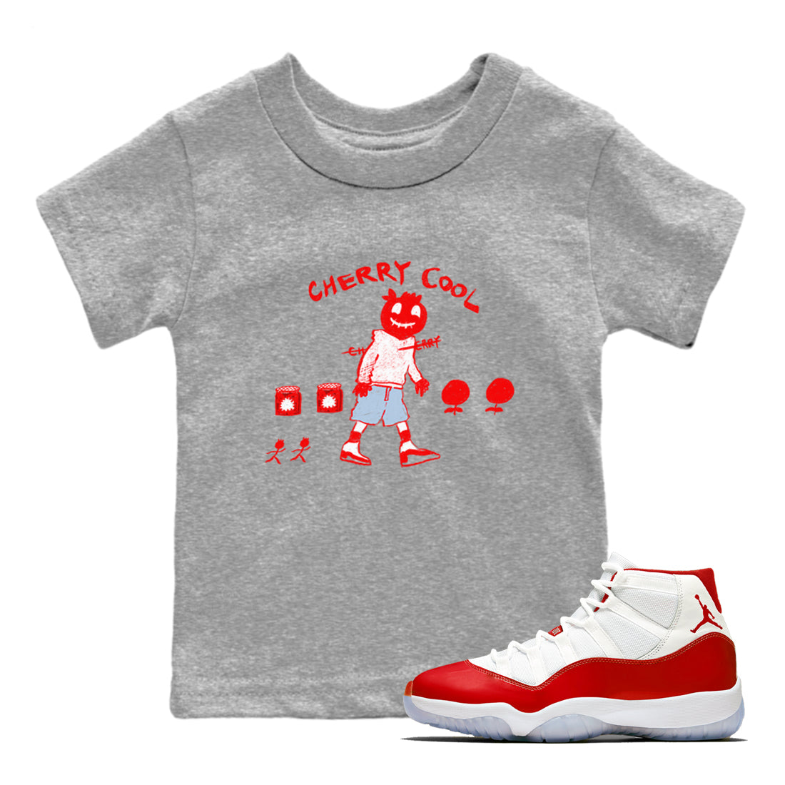11s Cherry shirts to match jordans Cherry Cool sneaker match tees Air Jordan 11 Retro Cherry match shoes to clothes Drip Gear Zone Youth Baby Heather Grey 1 tee