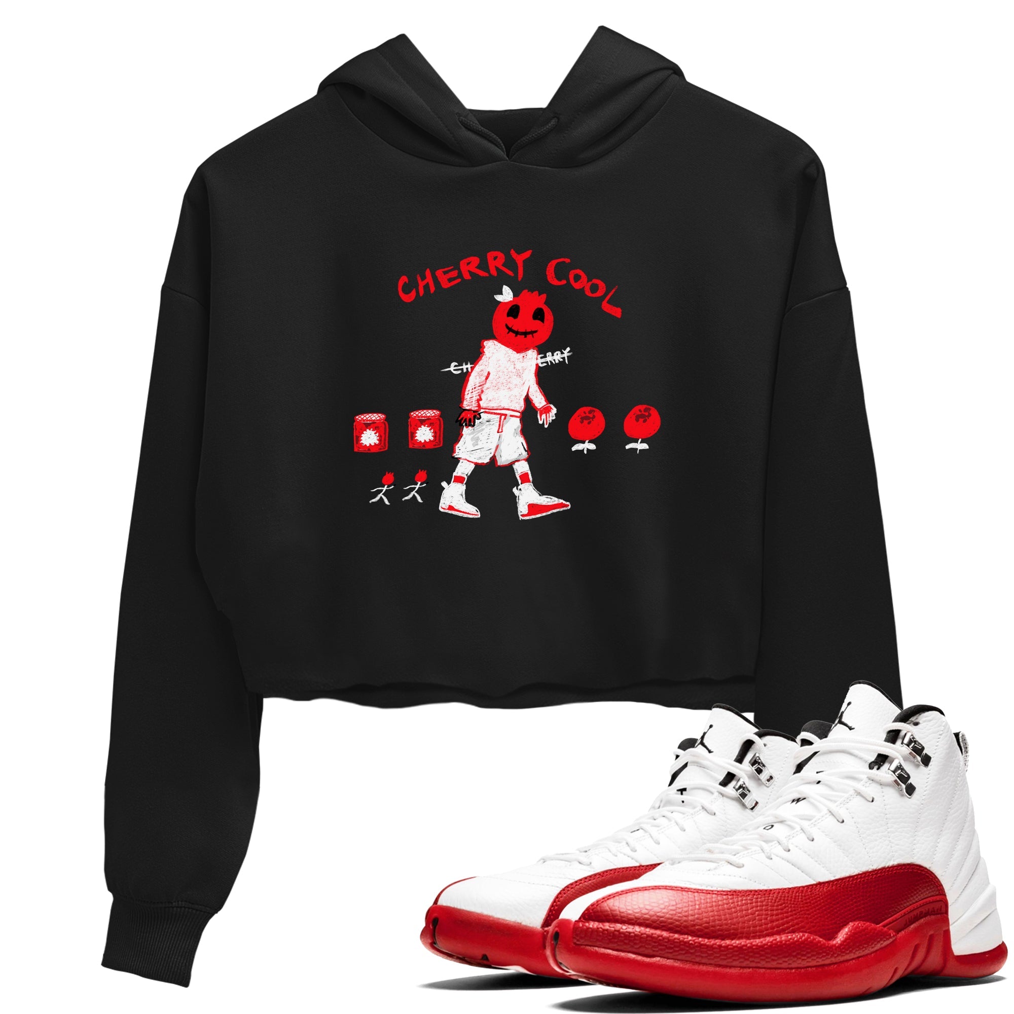 AJ12 Cherry shirts to match jordans Cherry Cool sneaker match tees Air Jordan 12 Cherry Drip Gear Zone streetwear brand Black 1 crop tee