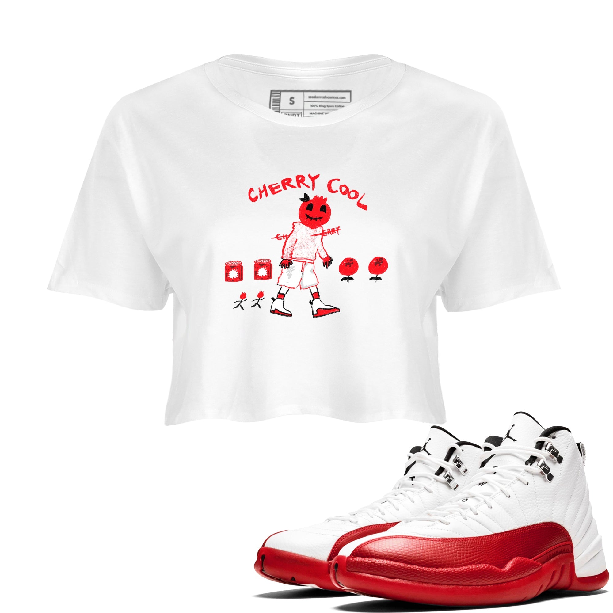 AJ12 Cherry shirts to match jordans Cherry Cool sneaker match tees Air Jordan 12 Cherry Drip Gear Zone streetwear brand White 1 crop tee