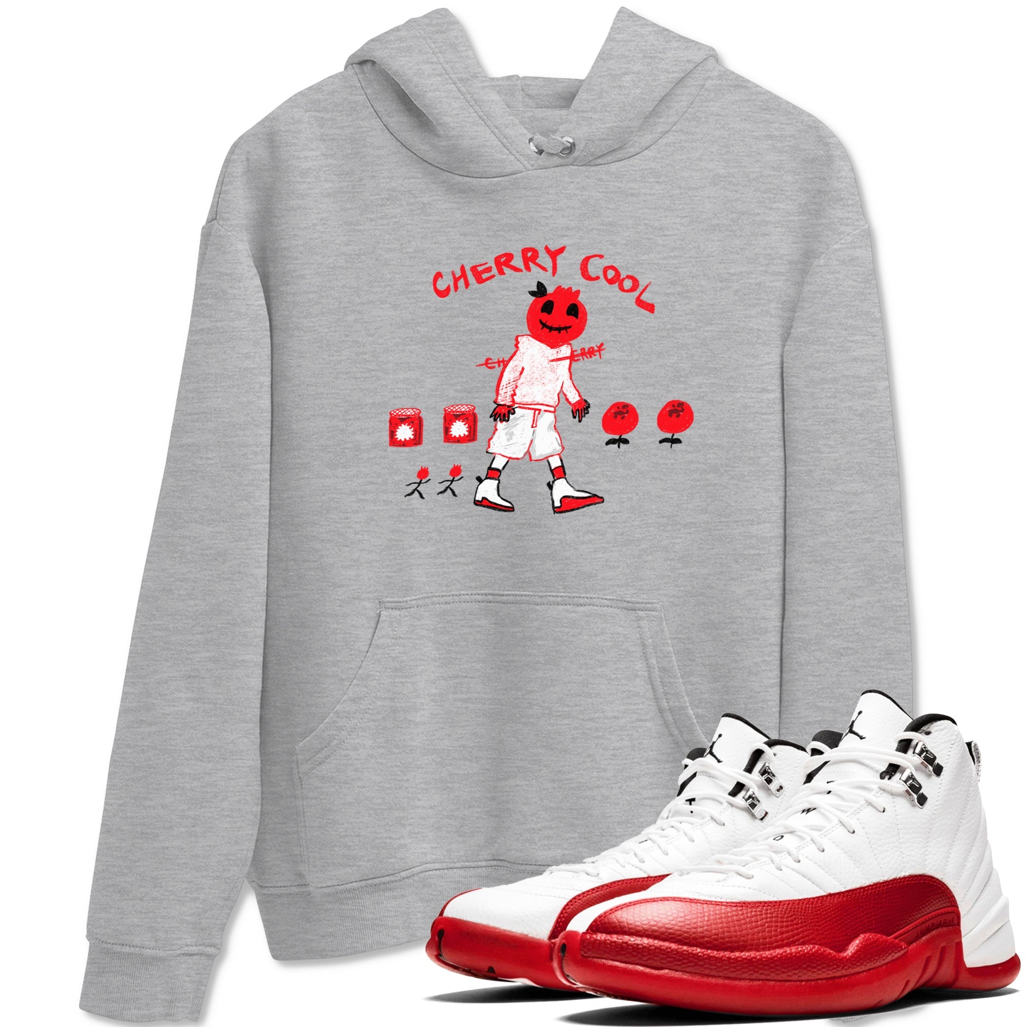 AJ12 Cherry shirts to match jordans Cherry Cool sneaker match tees Air Jordan 12 Cherry Drip Gear Zone streetwear brand Heather Grey 1 unisex cotton tee