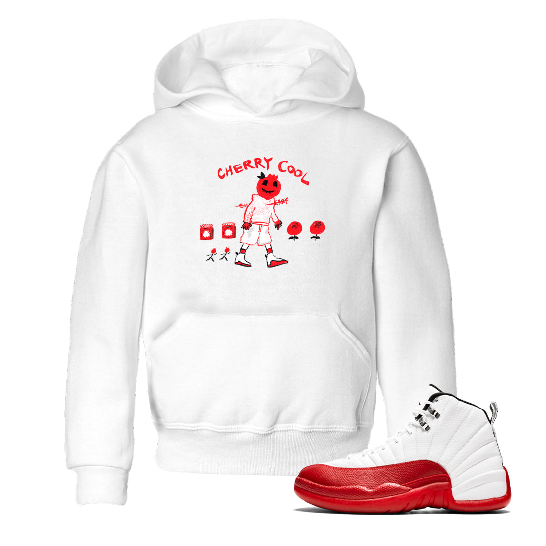 AJ12 Cherry shirts to match jordans Cherry Cool sneaker match tees Air Jordan 12 Cherry Drip Gear Zone streetwear brand Baby and Youth White 1 cotton tee