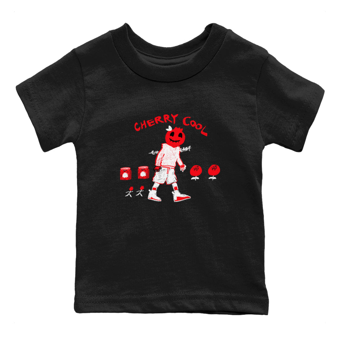 AJ12 Cherry shirts to match jordans Cherry Cool sneaker match tees Air Jordan 12 Cherry Drip Gear Zone streetwear brand Baby and Youth Black 2 cotton tee