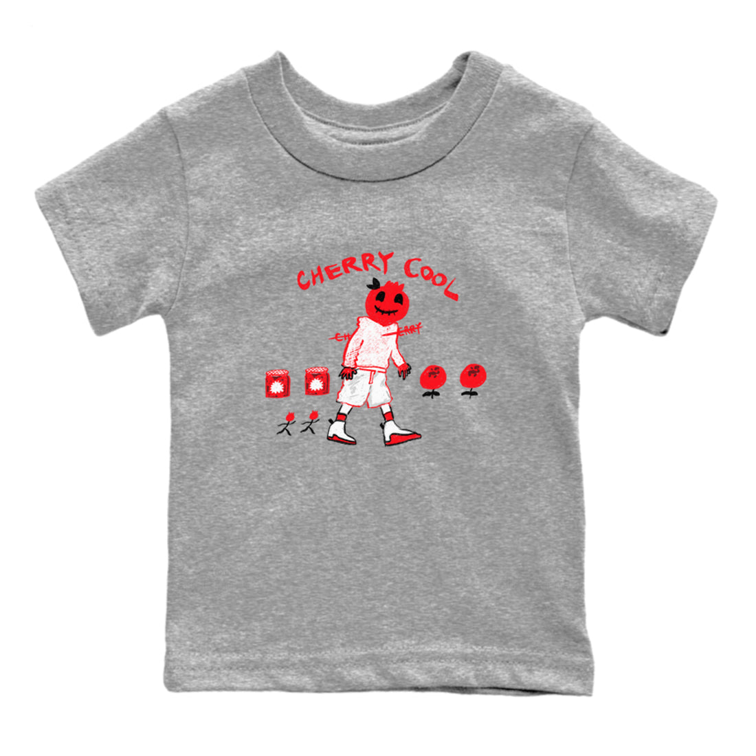 AJ12 Cherry shirts to match jordans Cherry Cool sneaker match tees Air Jordan 12 Cherry Drip Gear Zone streetwear brand Baby and Youth Heather Grey 2 cotton tee