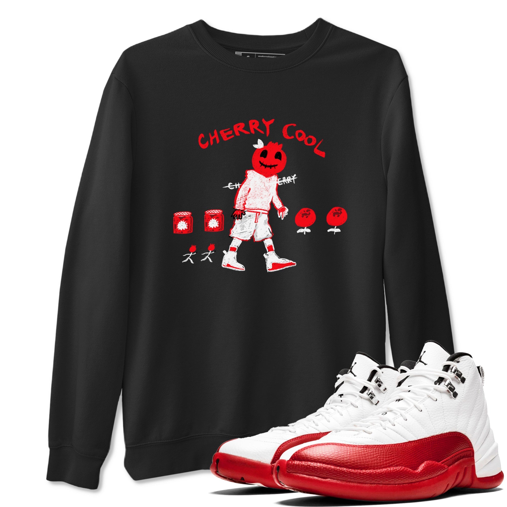 AJ12 Cherry shirts to match jordans Cherry Cool sneaker match tees Air Jordan 12 Cherry Drip Gear Zone streetwear brand Black 1 unisex cotton tee