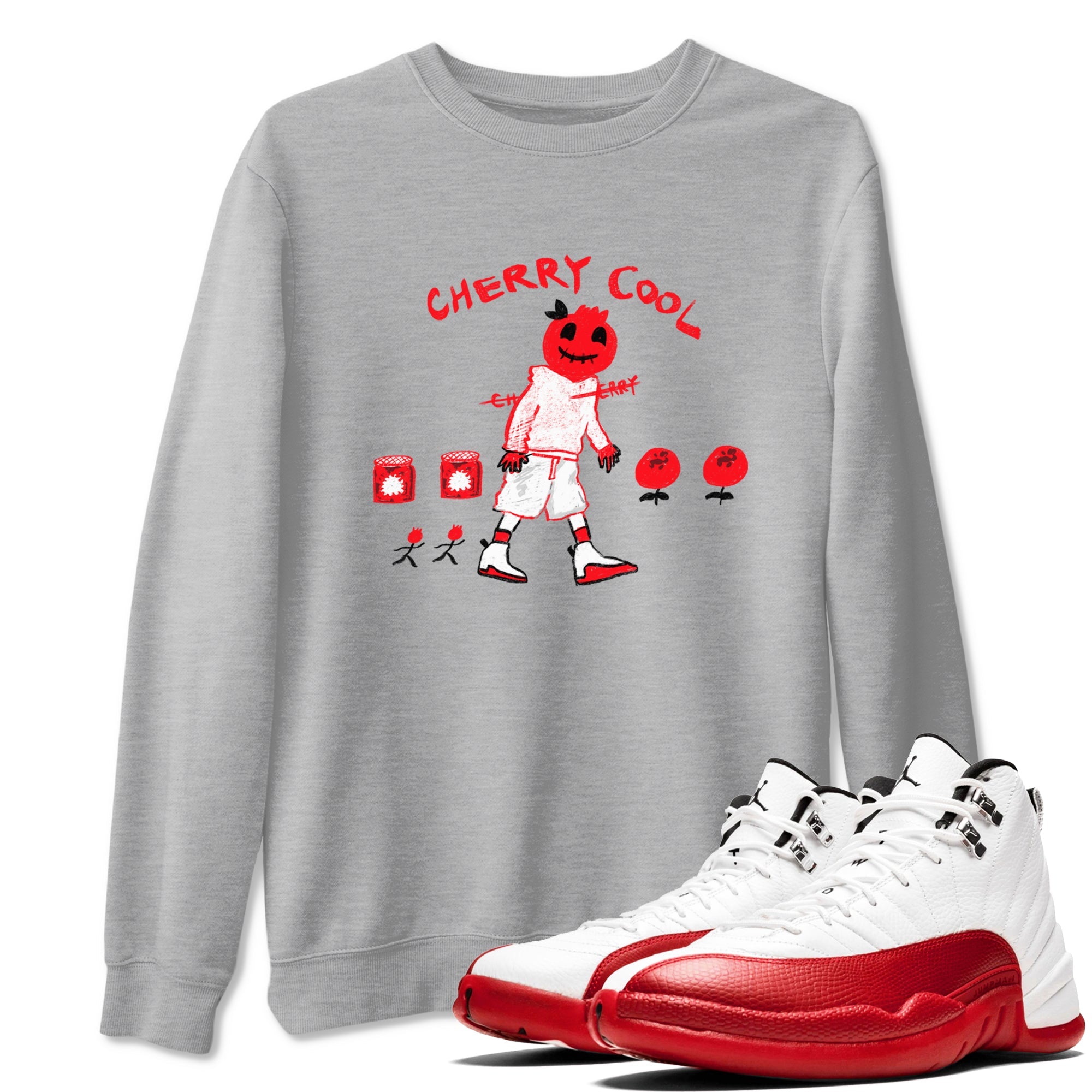 AJ12 Cherry shirts to match jordans Cherry Cool sneaker match tees Air Jordan 12 Cherry Drip Gear Zone streetwear brand Heather Grey 1 unisex cotton tee