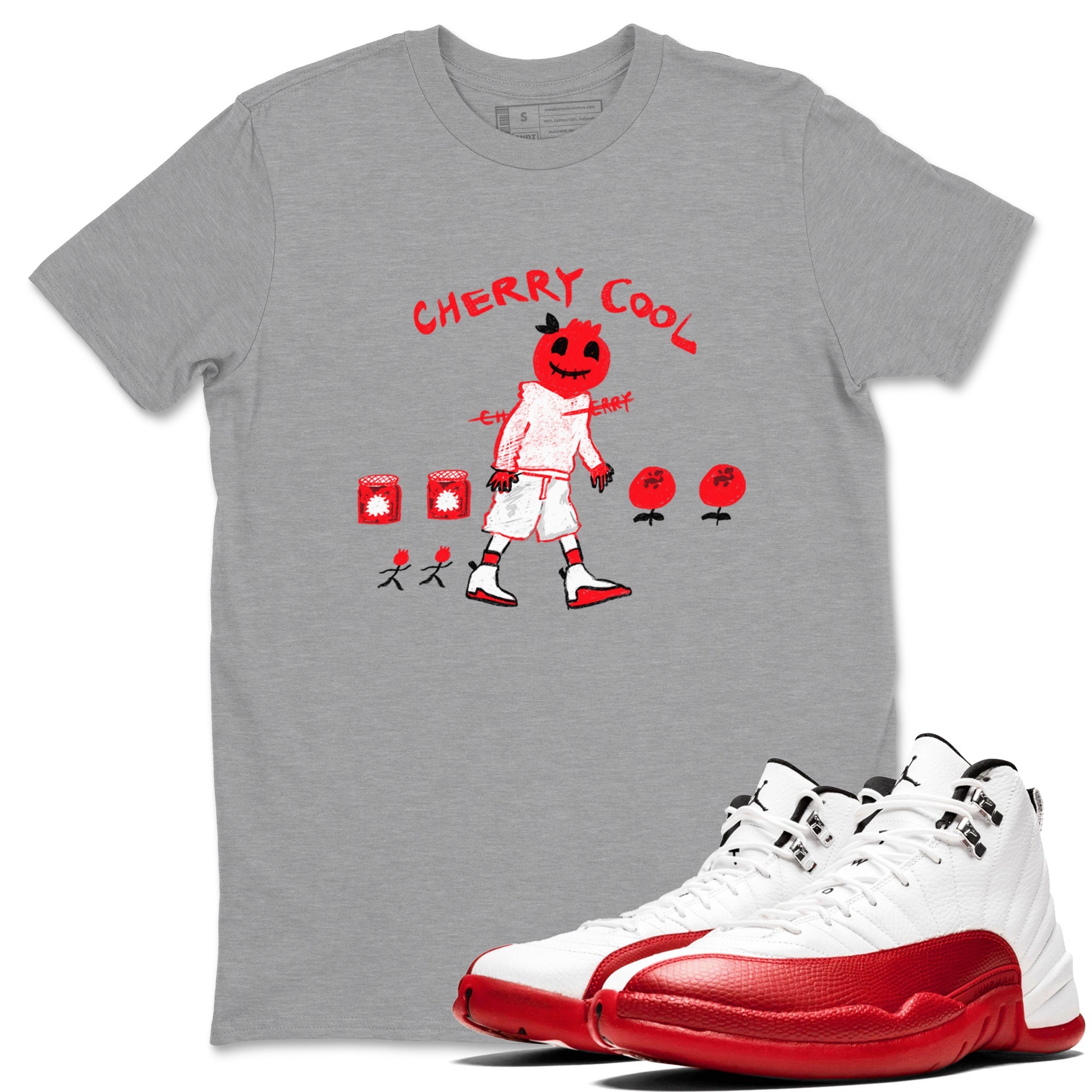 AJ12 Cherry shirts to match jordans Cherry Cool sneaker match tees Air Jordan 12 Cherry Drip Gear Zone streetwear brand Heather Grey 1 unisex cotton tee