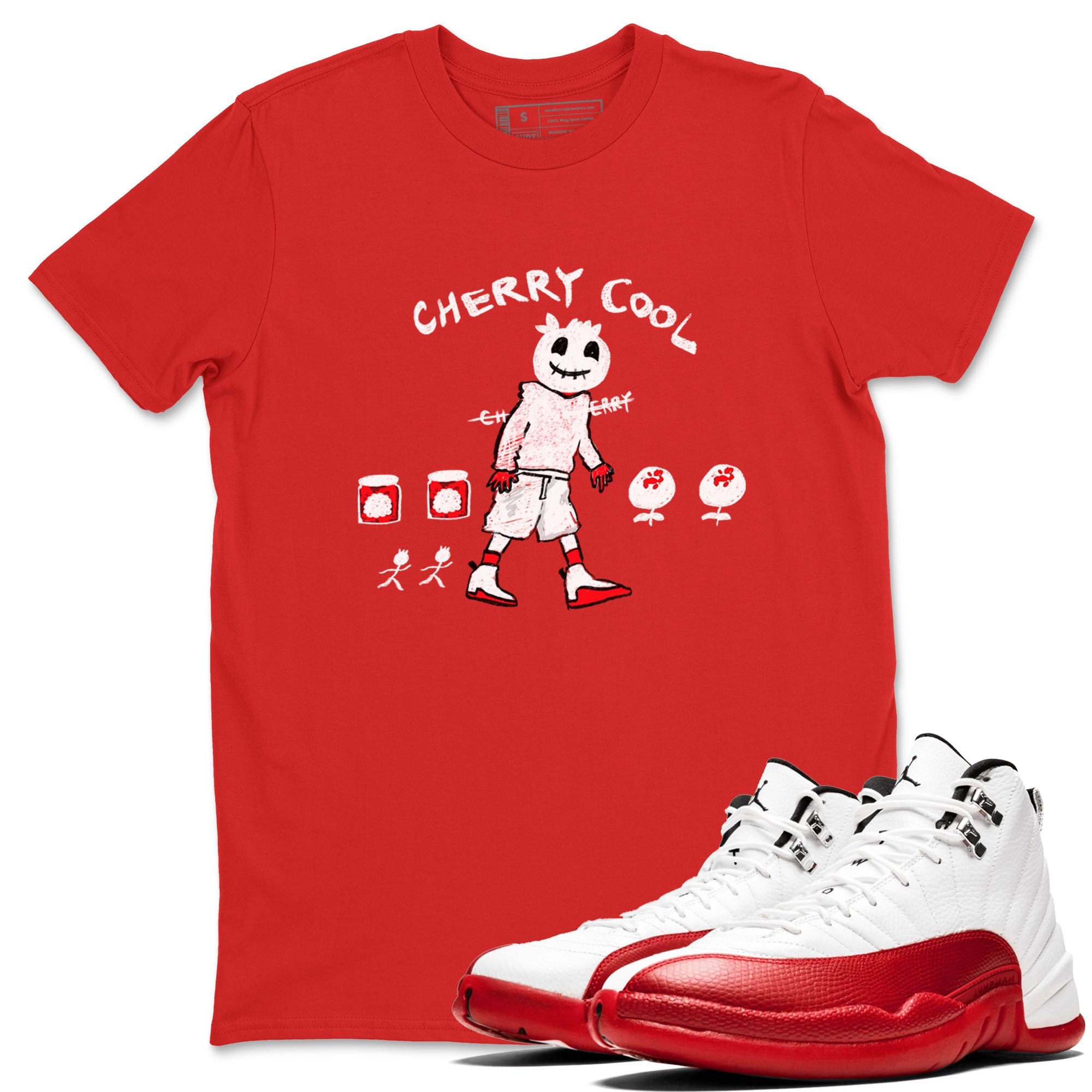 AJ12 Cherry shirts to match jordans Cherry Cool sneaker match tees Air Jordan 12 Cherry Drip Gear Zone streetwear brand Red 1 unisex cotton tee