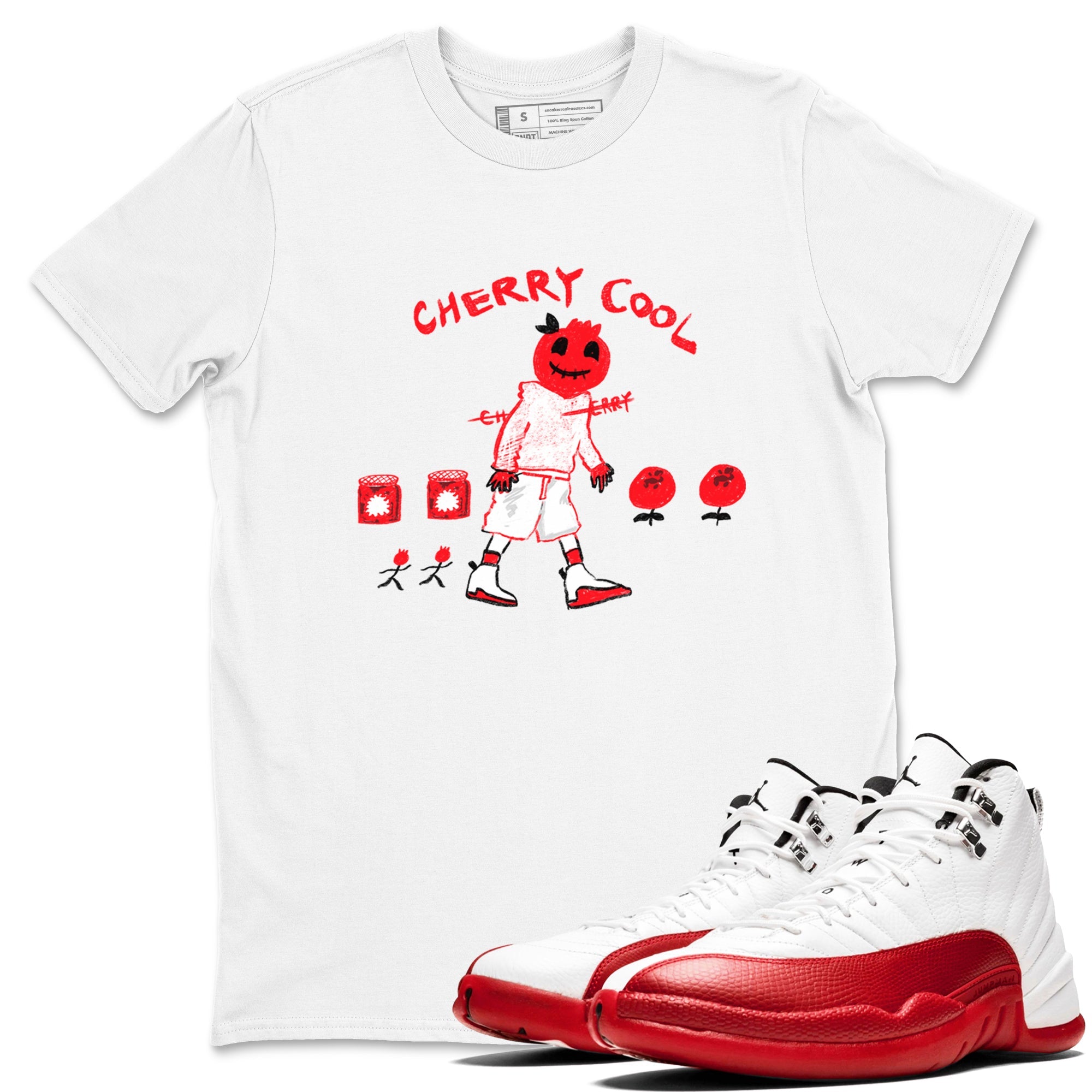 AJ12 Cherry shirts to match jordans Cherry Cool sneaker match tees Air Jordan 12 Cherry Drip Gear Zone streetwear brand White 1 unisex cotton tee