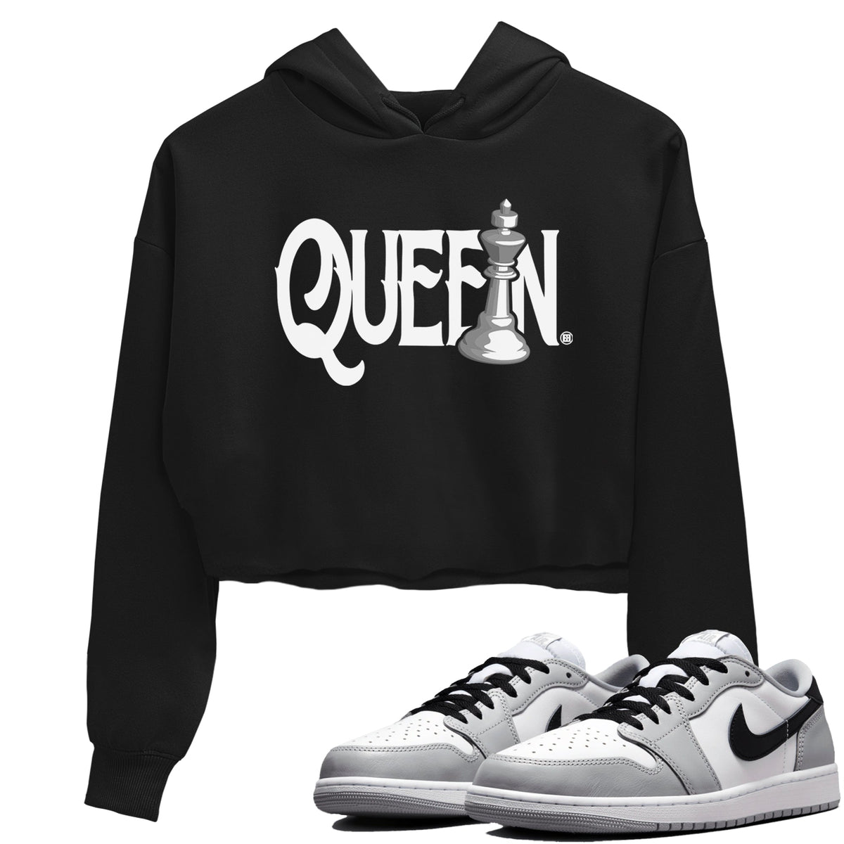 1s Wolf Grey shirts to match jordans Chess Queen sneaker match tees Air Jordan 1 Wolf Grey Drip Gear Zone streetwear brand Black 1 crop tee