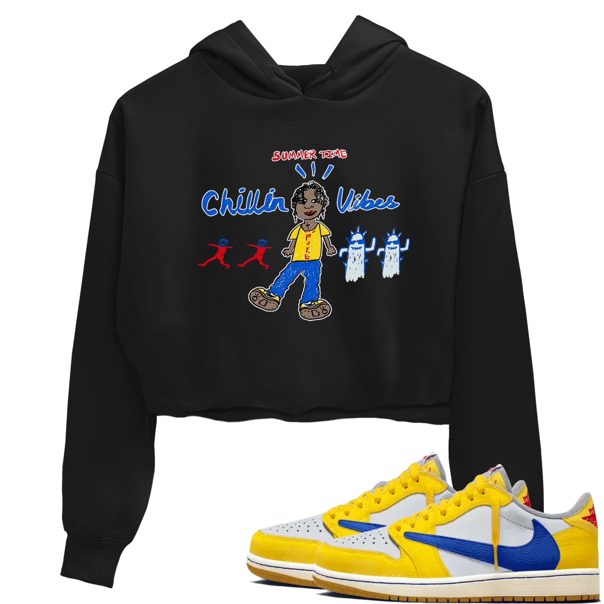 Air Jordan 1 Travis x Scott x Canary shirt to match jordans Chillin Vibes sneaker tees Air Jordan 1 Travis Scott Canary Drip Gear Zone Black 1 crop length shirt