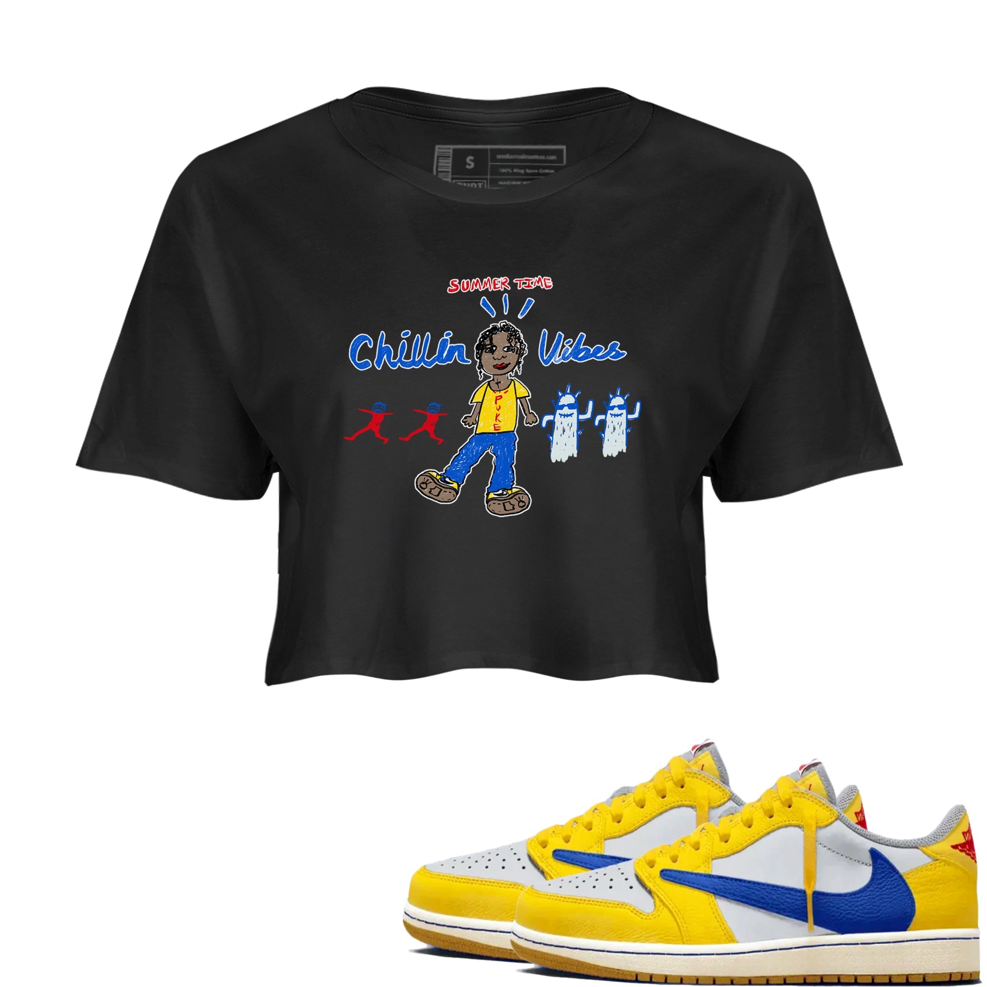 Air Jordan 1 Travis x Scott x Canary shirt to match jordans Chillin Vibes sneaker tees Air Jordan 1 Travis Scott Canary Drip Gear Zone Black 1 crop length shirt