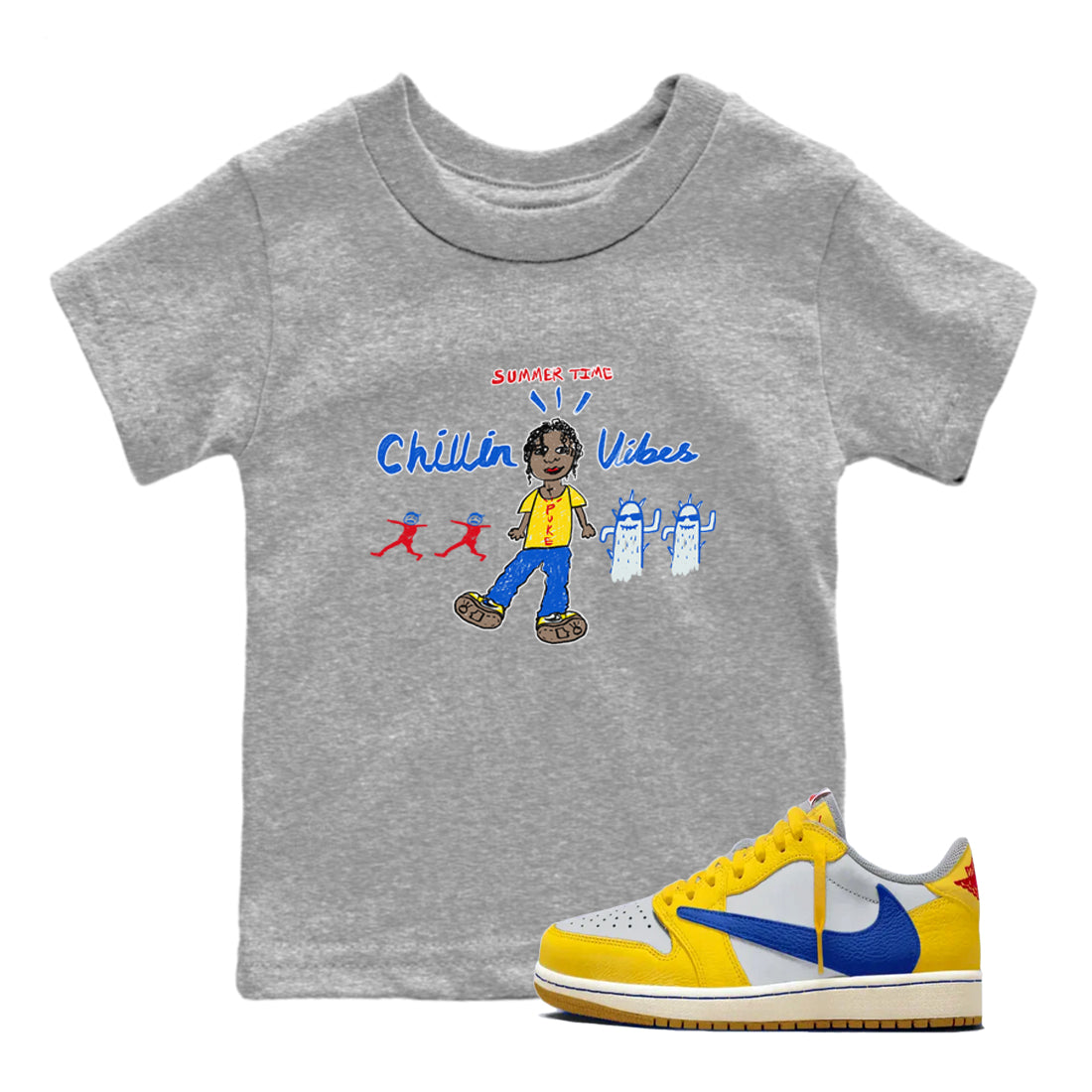 Air Jordan 1 Travis x Scott x Canary shirt to match jordans Chillin Vibes sneaker tees Air Jordan 1 Travis Scott Canary Drip Gear Zone baby toddler Heather Grey 1 cotton Shirt