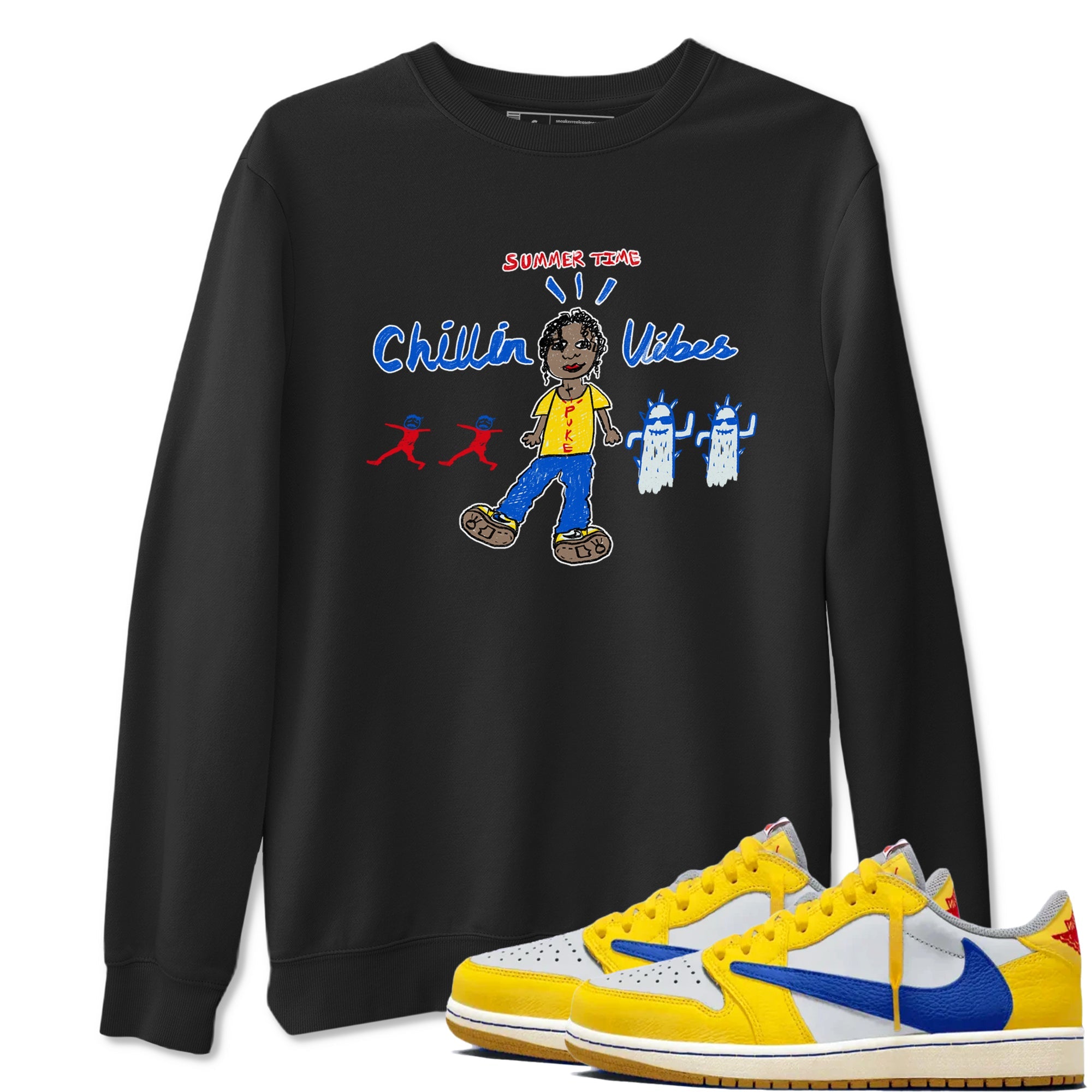 Air Jordan 1 Travis x Scott x Canary shirt to match jordans Chillin Vibes sneaker tees Air Jordan 1 Travis Scott Canary Drip Gear Zone unisex cotton Black 1 crew neck shirt