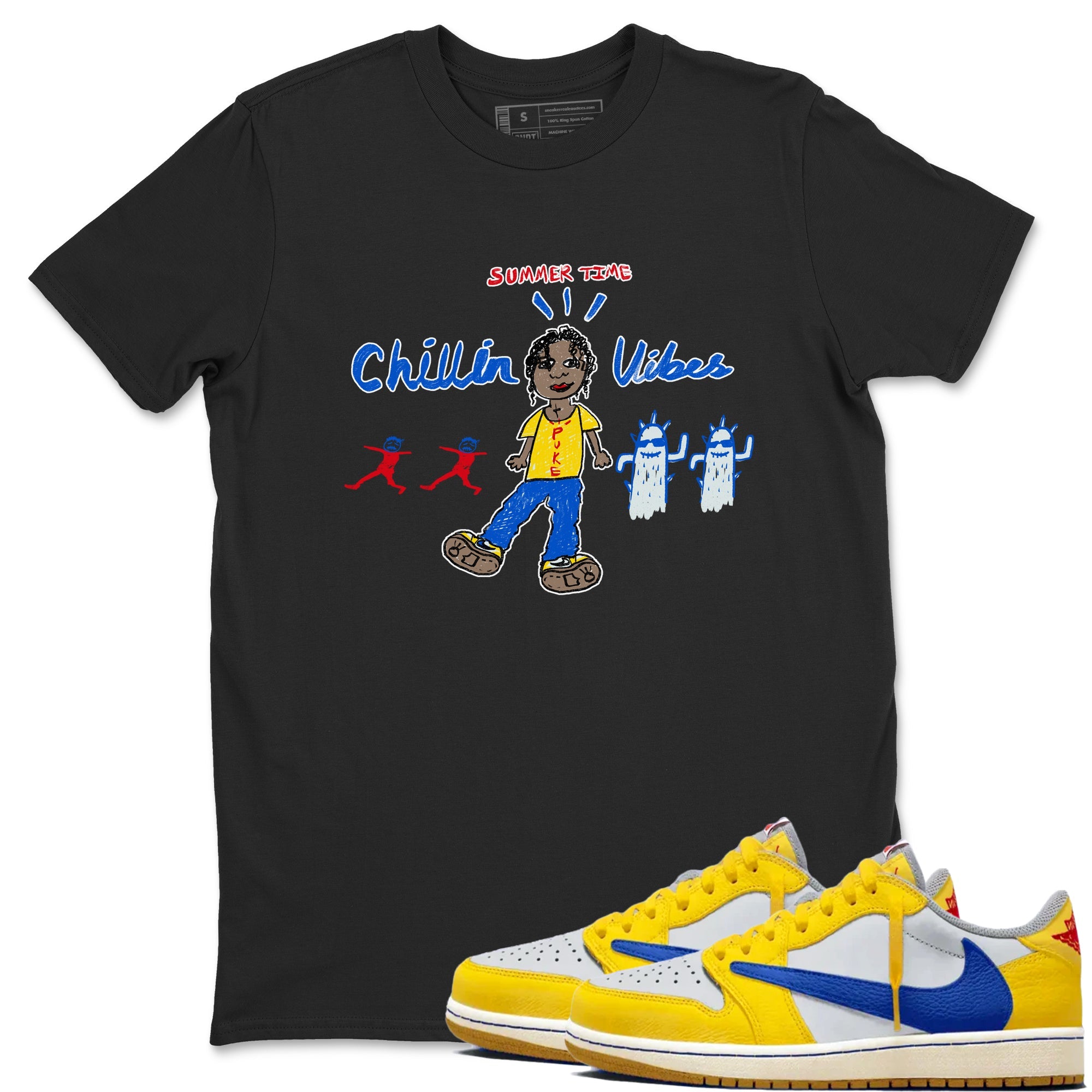 Air Jordan 1 Travis x Scott x Canary shirt to match jordans Chillin Vibes sneaker tees Air Jordan 1 Travis Scott Canary Drip Gear Zone unisex cotton Black 1 crew neck shirt