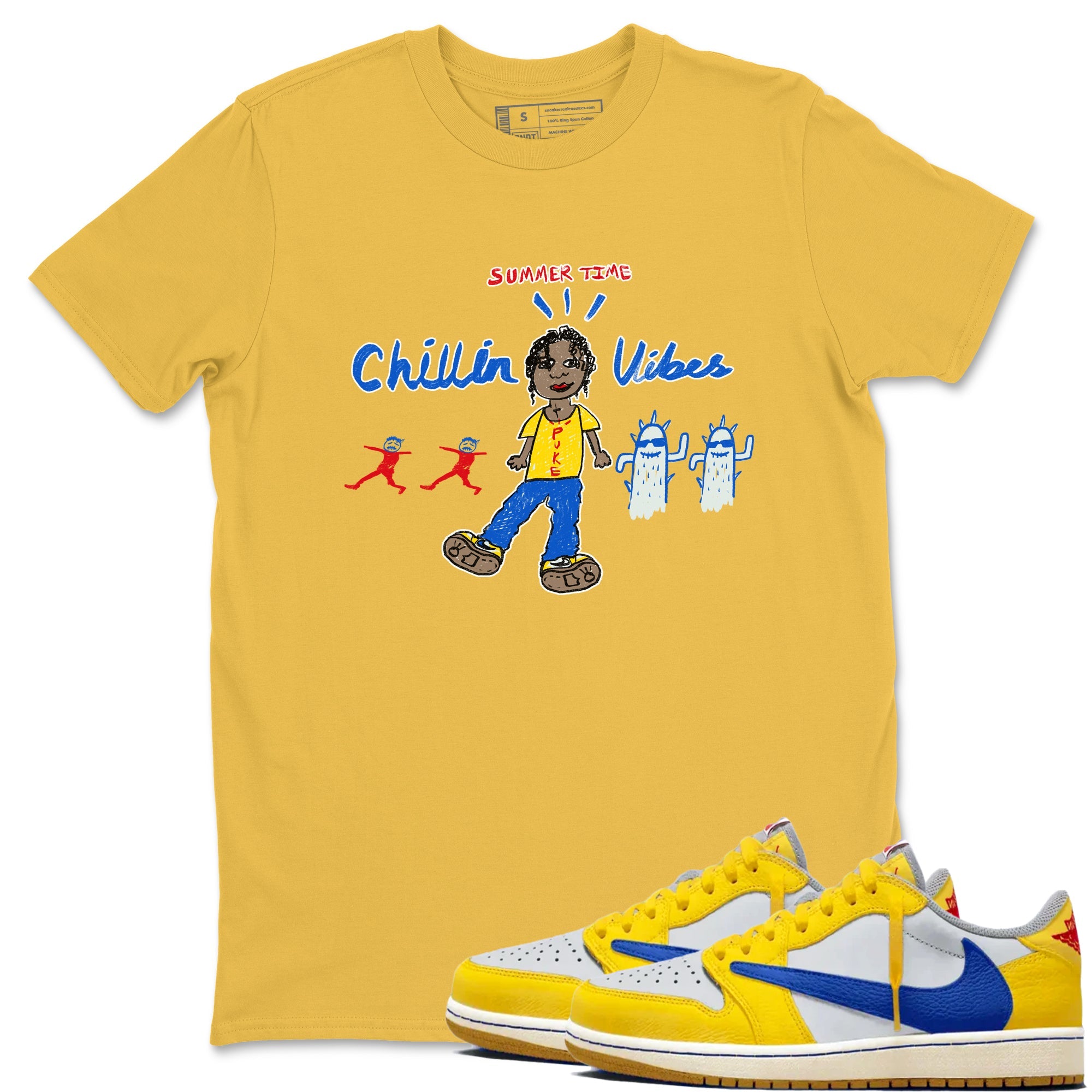 Air Jordan 1 Travis x Scott x Canary shirt to match jordans Chillin Vibes sneaker tees Air Jordan 1 Travis Scott Canary Drip Gear Zone unisex cotton Daisy 1 crew neck shirt