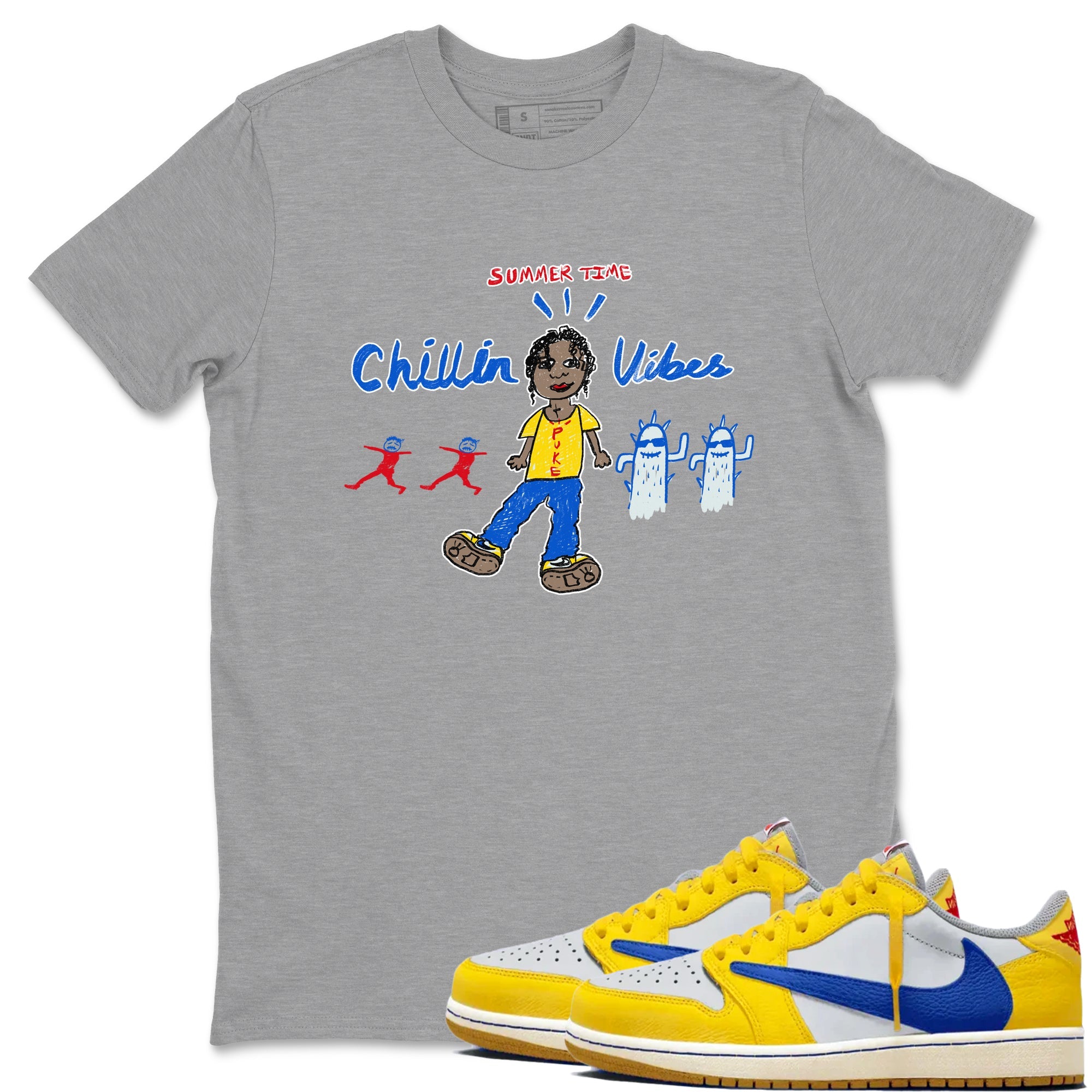 Air Jordan 1 Travis x Scott x Canary shirt to match jordans Chillin Vibes sneaker tees Air Jordan 1 Travis Scott Canary Drip Gear Zone unisex cotton Heather Grey 1 crew neck shirt