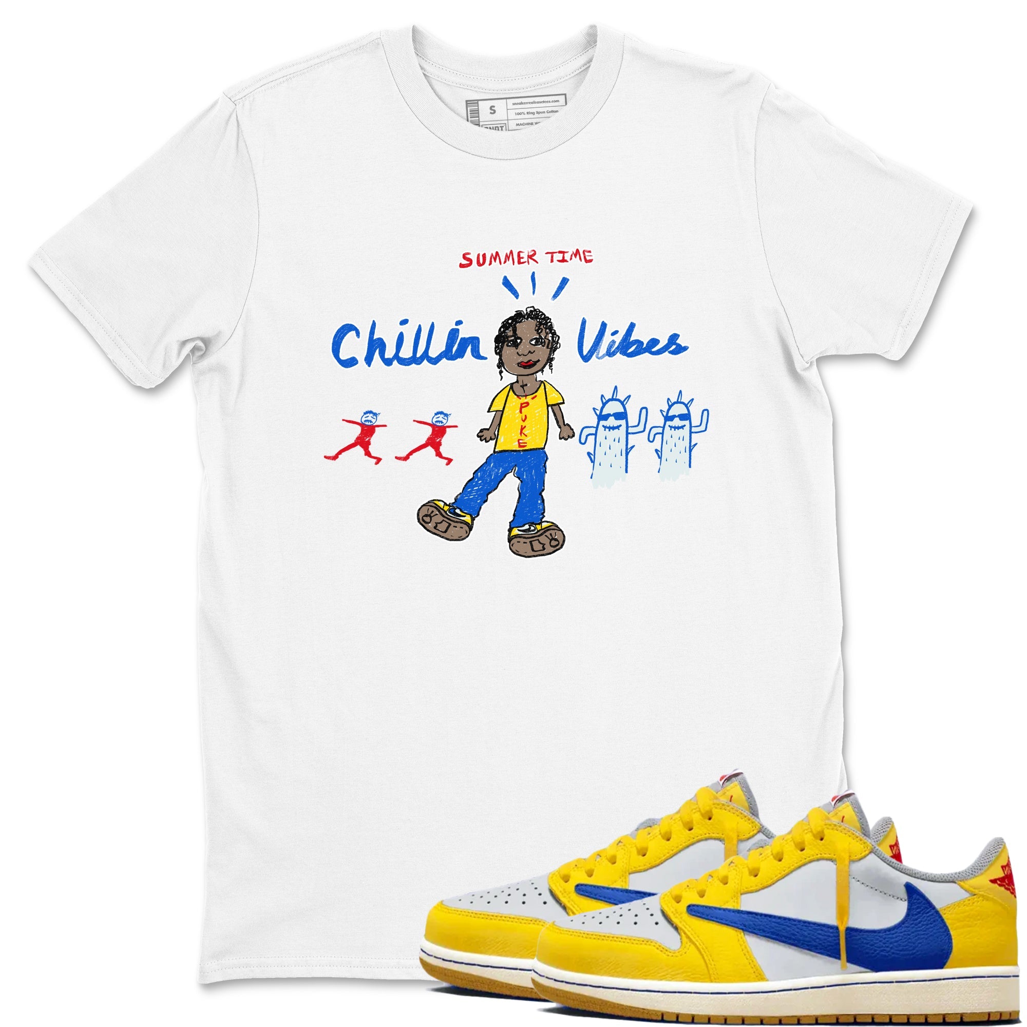 Air Jordan 1 Travis x Scott x Canary shirt to match jordans Chillin Vibes sneaker tees Air Jordan 1 Travis Scott Canary Drip Gear Zone unisex cotton White 1 crew neck shirt