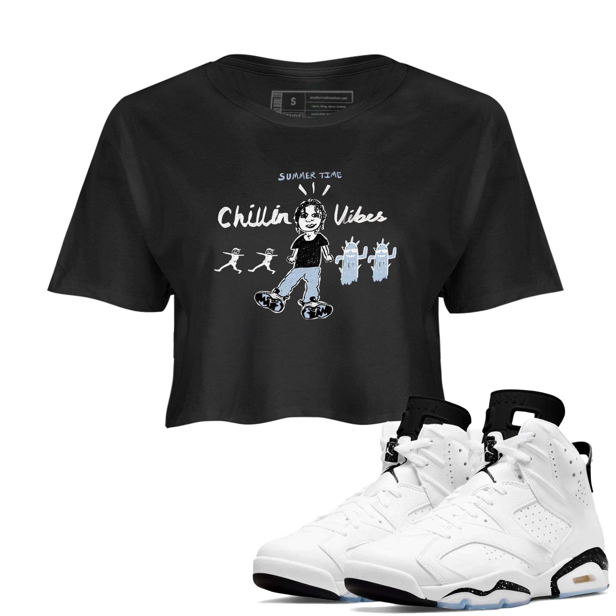 6s Reverse Cookies shirt to match jordans Chillin Vibes sneaker tees Air Jordan 6 Reverse Cookies SNRT Sneaker Release Tees Black 1 crop length shirt