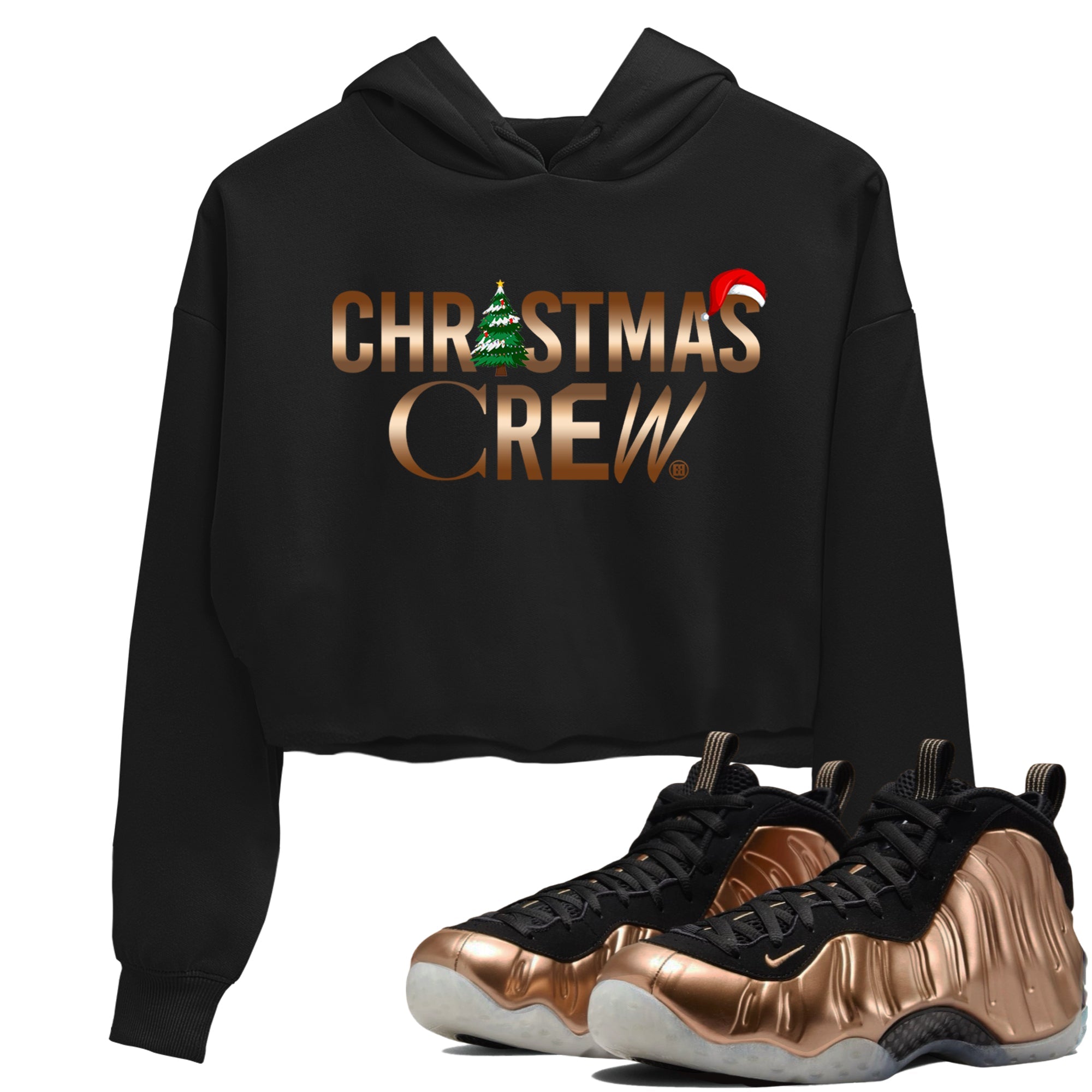 Foams One Metallic Copper shirts to match jordans Christmas Crew Christmas Holiday sneaker match tees Air Foamposite One Metallic Copper match shoes to clothes Drip Gear Zone unisex cotton Black 1 crop tee