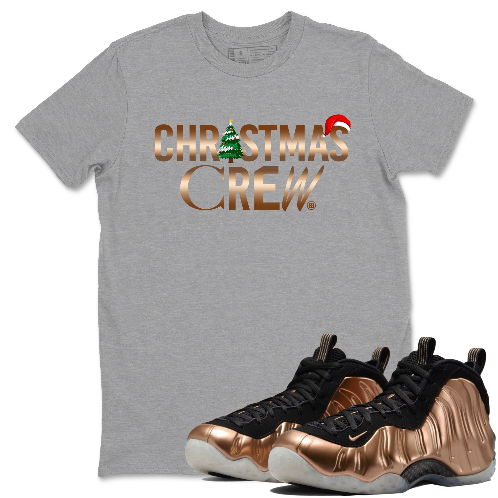 Foams One Metallic Copper shirts to match jordans Christmas Crew Christmas Holiday sneaker match tees Air Foamposite One Metallic Copper match shoes to clothes Drip Gear Zone unisex cotton Heather Grey 1 shirts