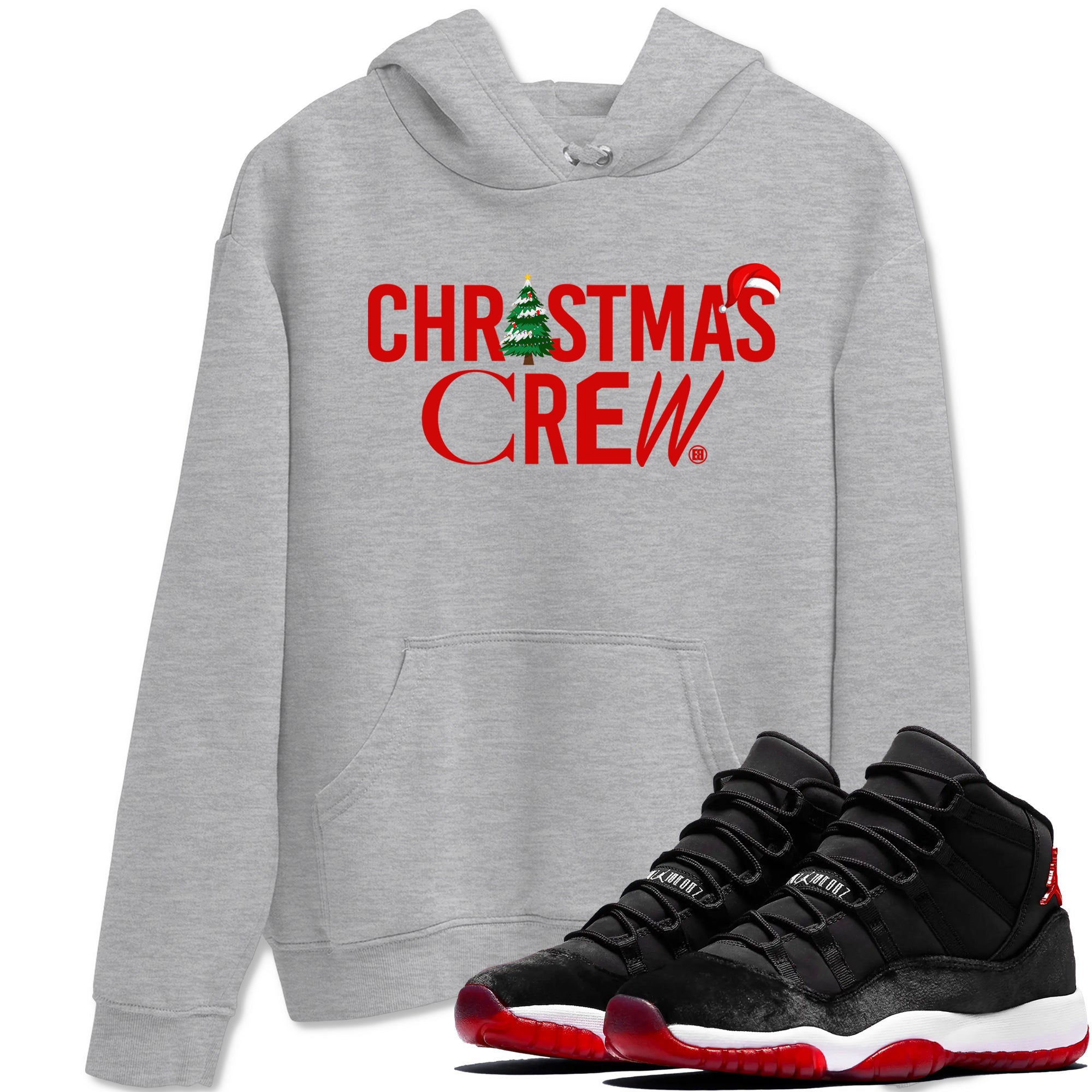 11s WMNS Bred Velvet t-shirts to match sneakers Holiday Christmas Crew sneaker match tees Air Jordan 11 Bred Velvet match shoes to clothes Drip Gear Zone unisex cotton Heather Grey 1 shirts
