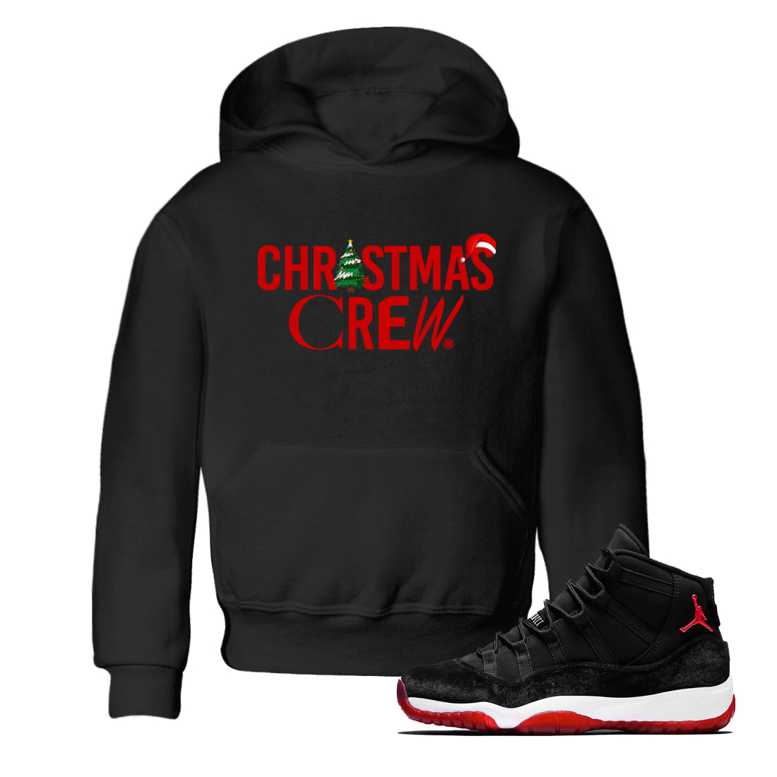 11s WMNS Bred Velvet t-shirts to match sneakers Holiday Christmas Crew sneaker match tees Air Jordan 11 Bred Velvet match shoes to clothes Drip Gear Zone Youth Baby Black 1 tee