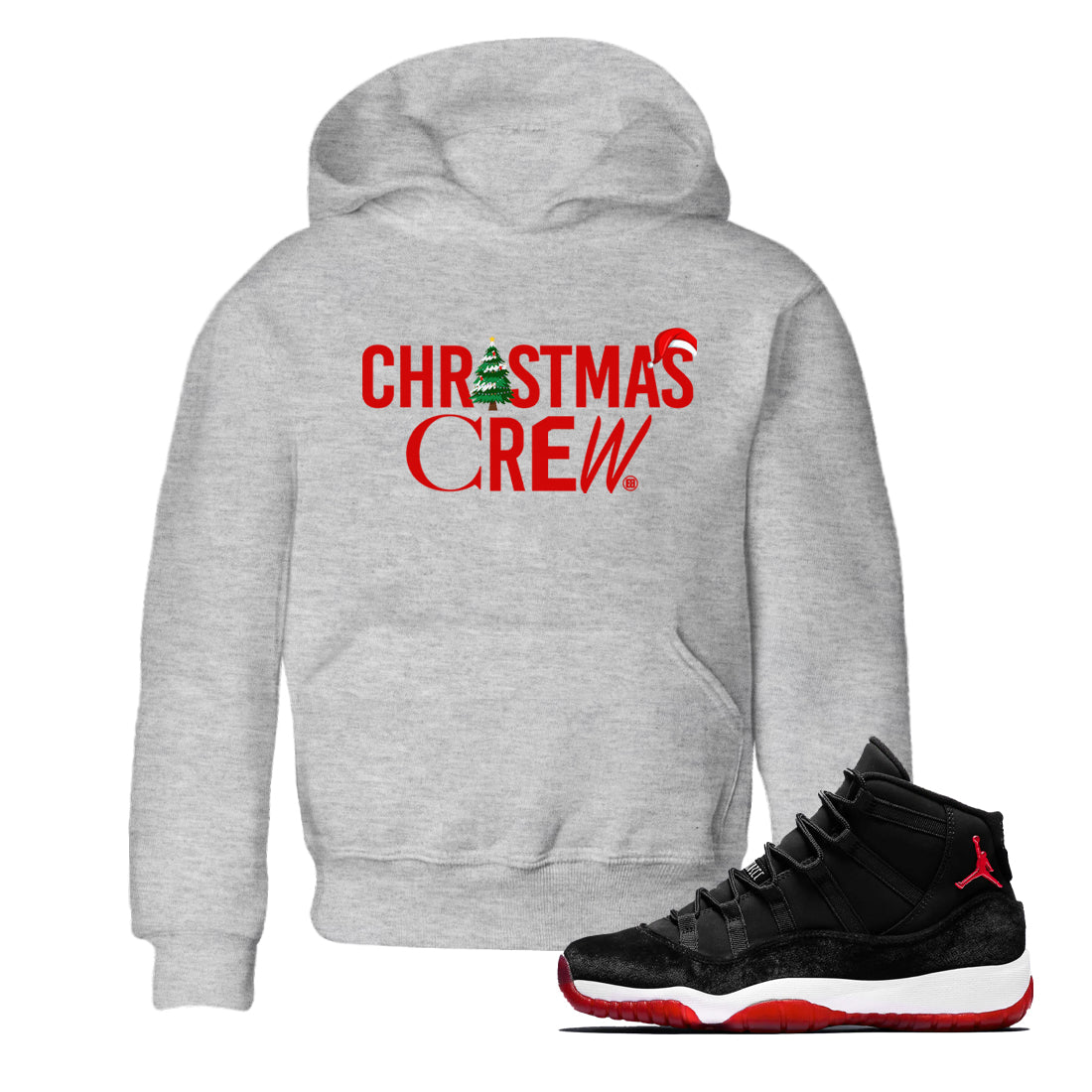 11s WMNS Bred Velvet t-shirts to match sneakers Holiday Christmas Crew sneaker match tees Air Jordan 11 Bred Velvet match shoes to clothes Drip Gear Zone Youth Baby Heather Grey 1 tee
