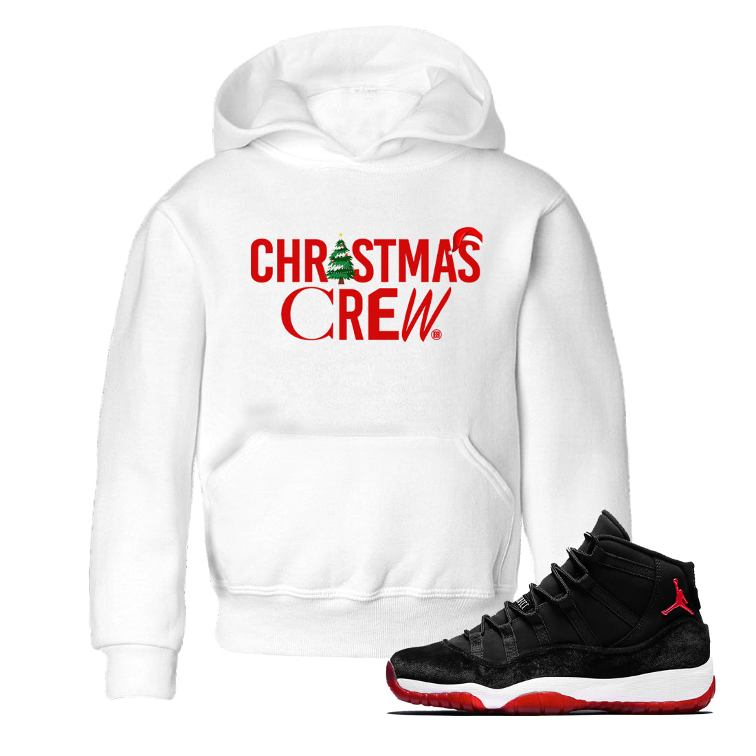 11s WMNS Bred Velvet t-shirts to match sneakers Holiday Christmas Crew sneaker match tees Air Jordan 11 Bred Velvet match shoes to clothes Drip Gear Zone Youth Baby White 1 tee