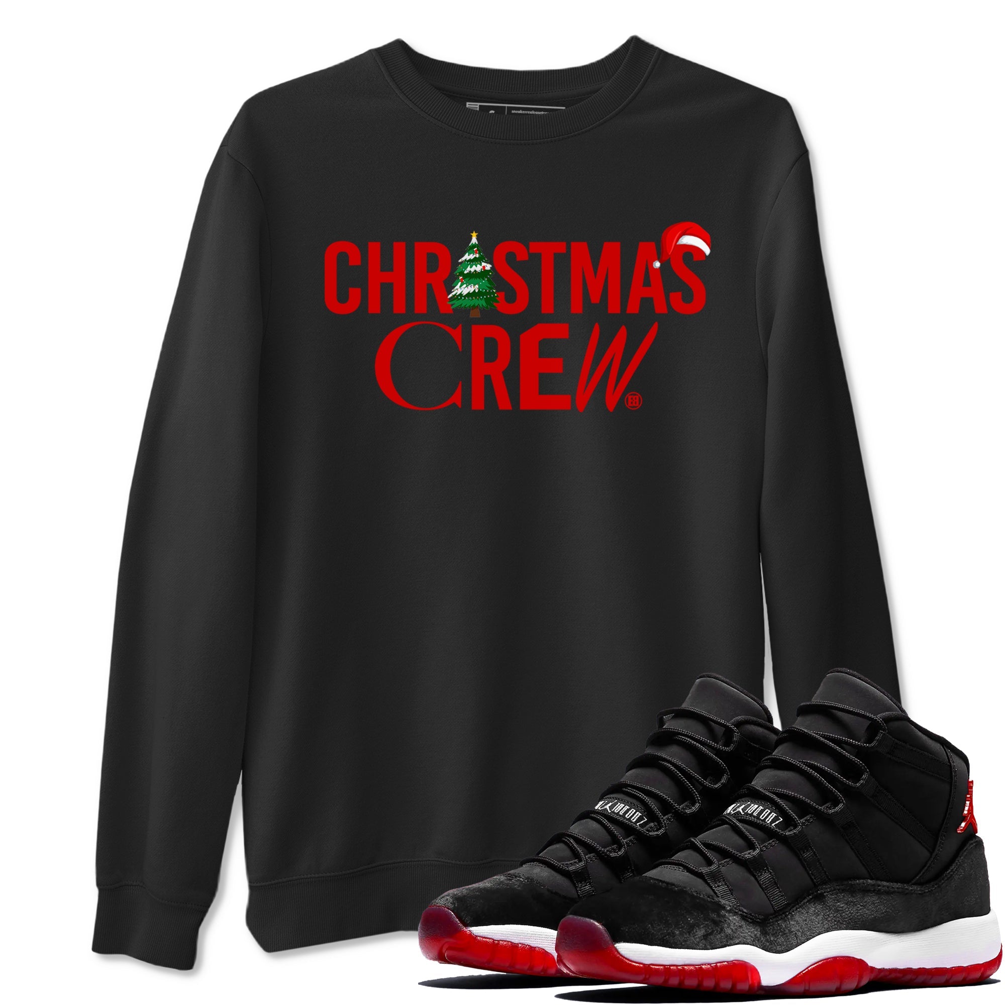 11s WMNS Bred Velvet t-shirts to match sneakers Holiday Christmas Crew sneaker match tees Air Jordan 11 Bred Velvet match shoes to clothes Drip Gear Zone unisex cotton Black 1 shirts