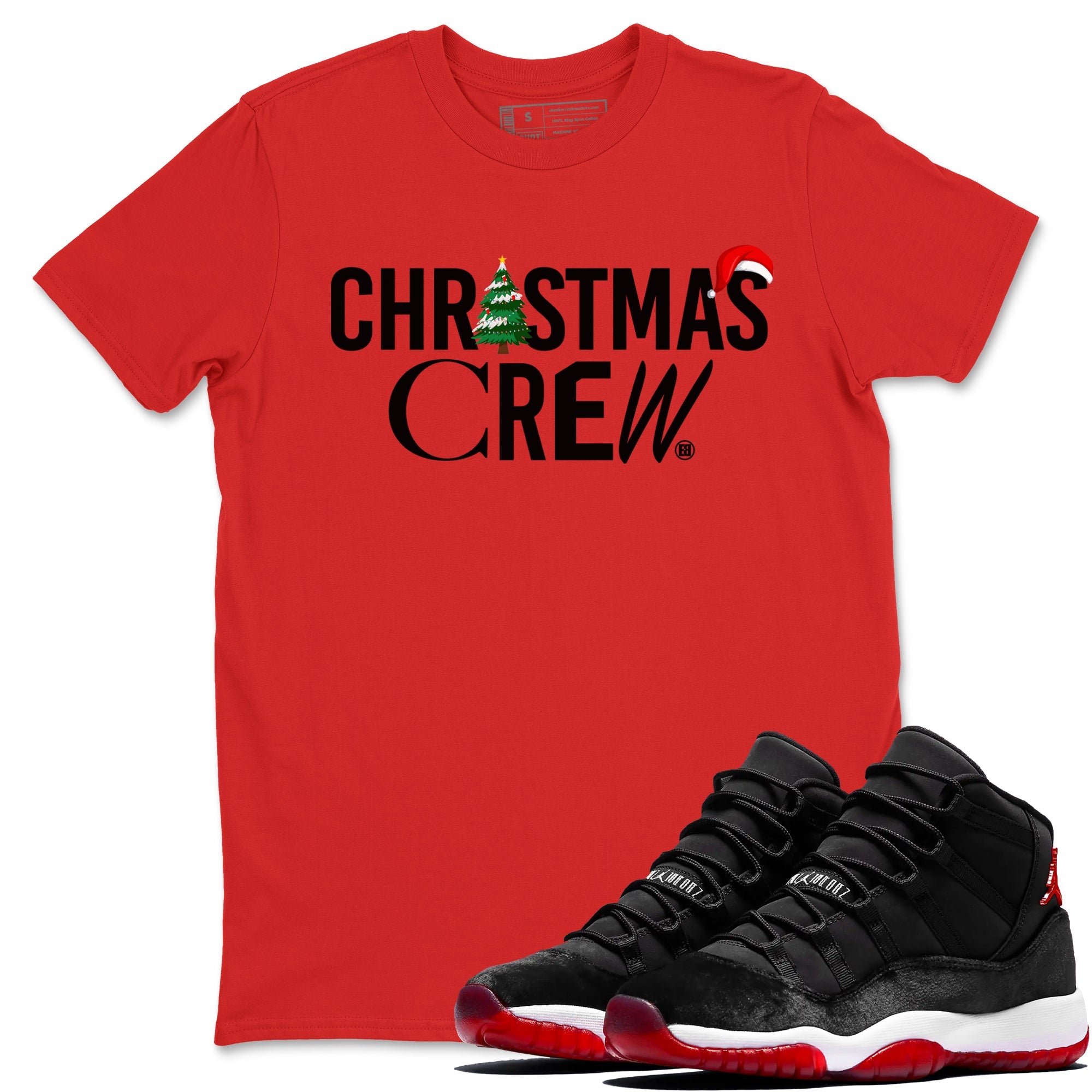 11s WMNS Bred Velvet t-shirts to match sneakers Holiday Christmas Crew sneaker match tees Air Jordan 11 Bred Velvet match shoes to clothes Drip Gear Zone unisex cotton Red 1 shirts