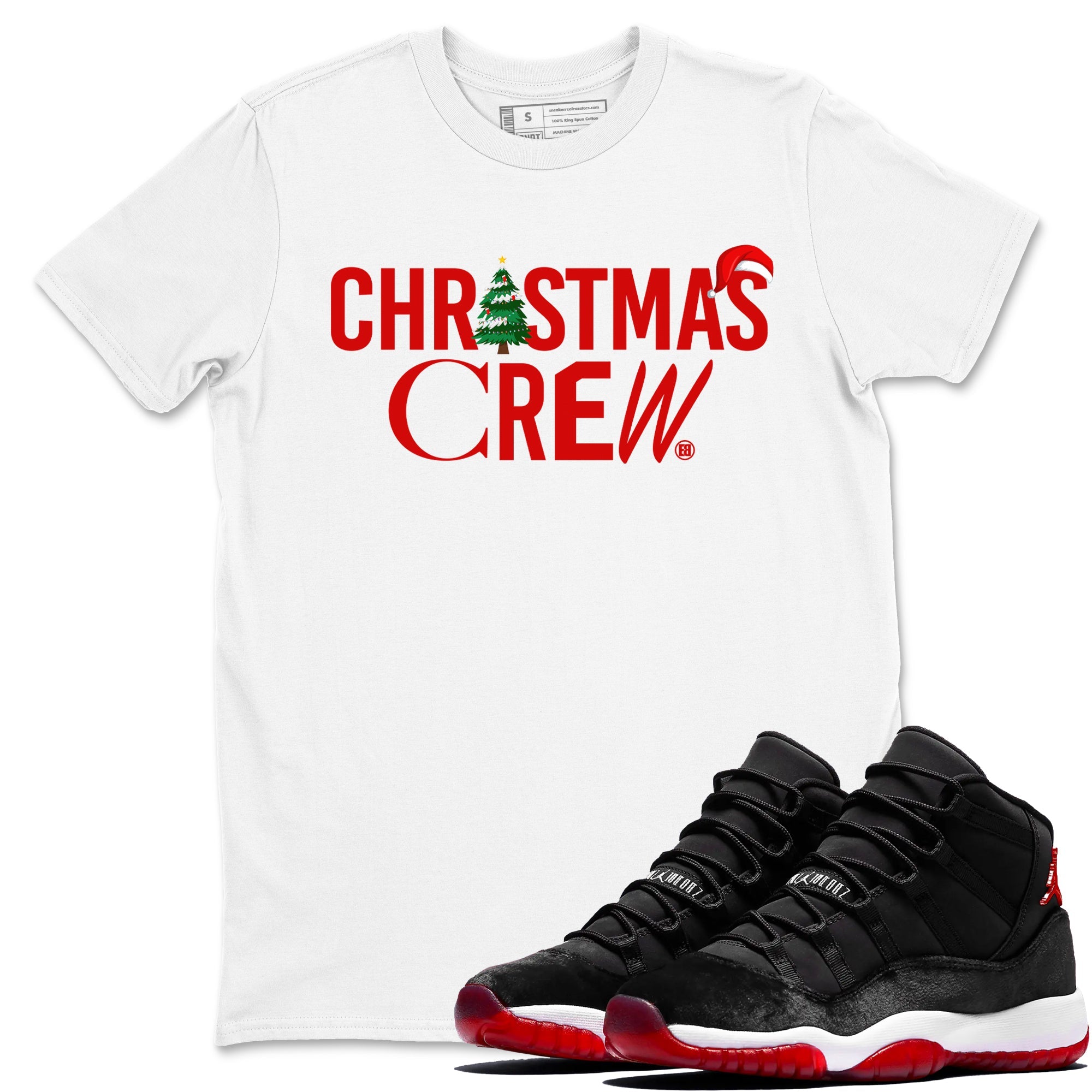 11s WMNS Bred Velvet t-shirts to match sneakers Holiday Christmas Crew sneaker match tees Air Jordan 11 Bred Velvet match shoes to clothes Drip Gear Zone unisex cotton White 1 shirts